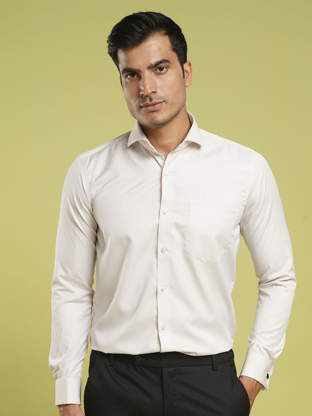 

John Philips Men Slim Fit Opaque Formal Shirt, Off white