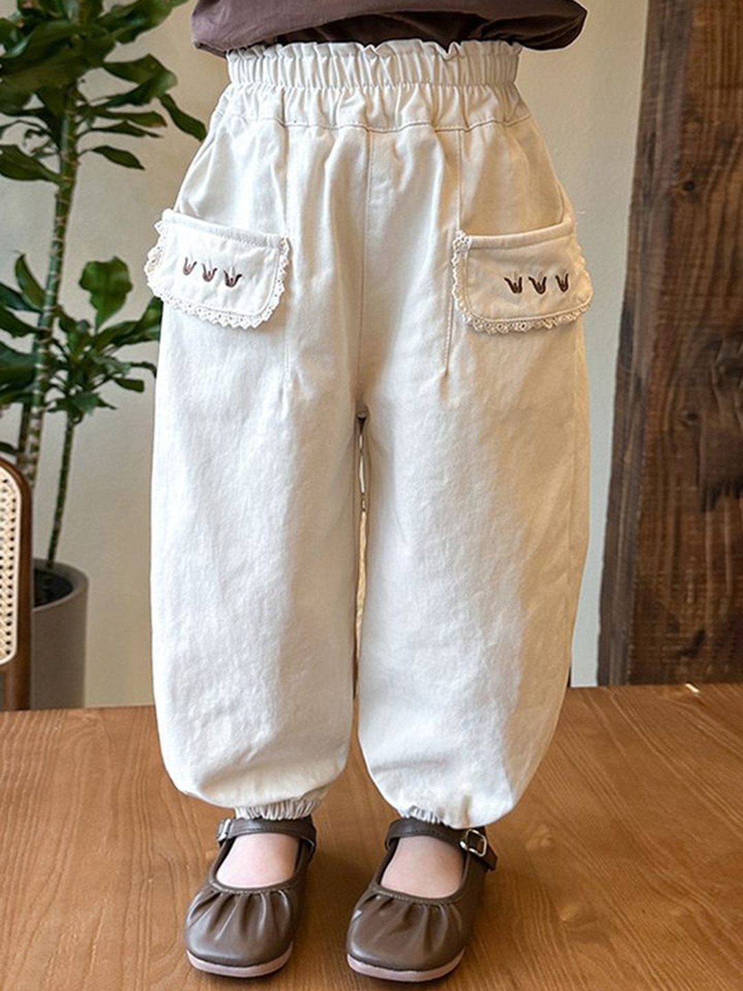 

LULU & SKY Girls Tapered Fit High-Rise Low Distress Jeans, Off white