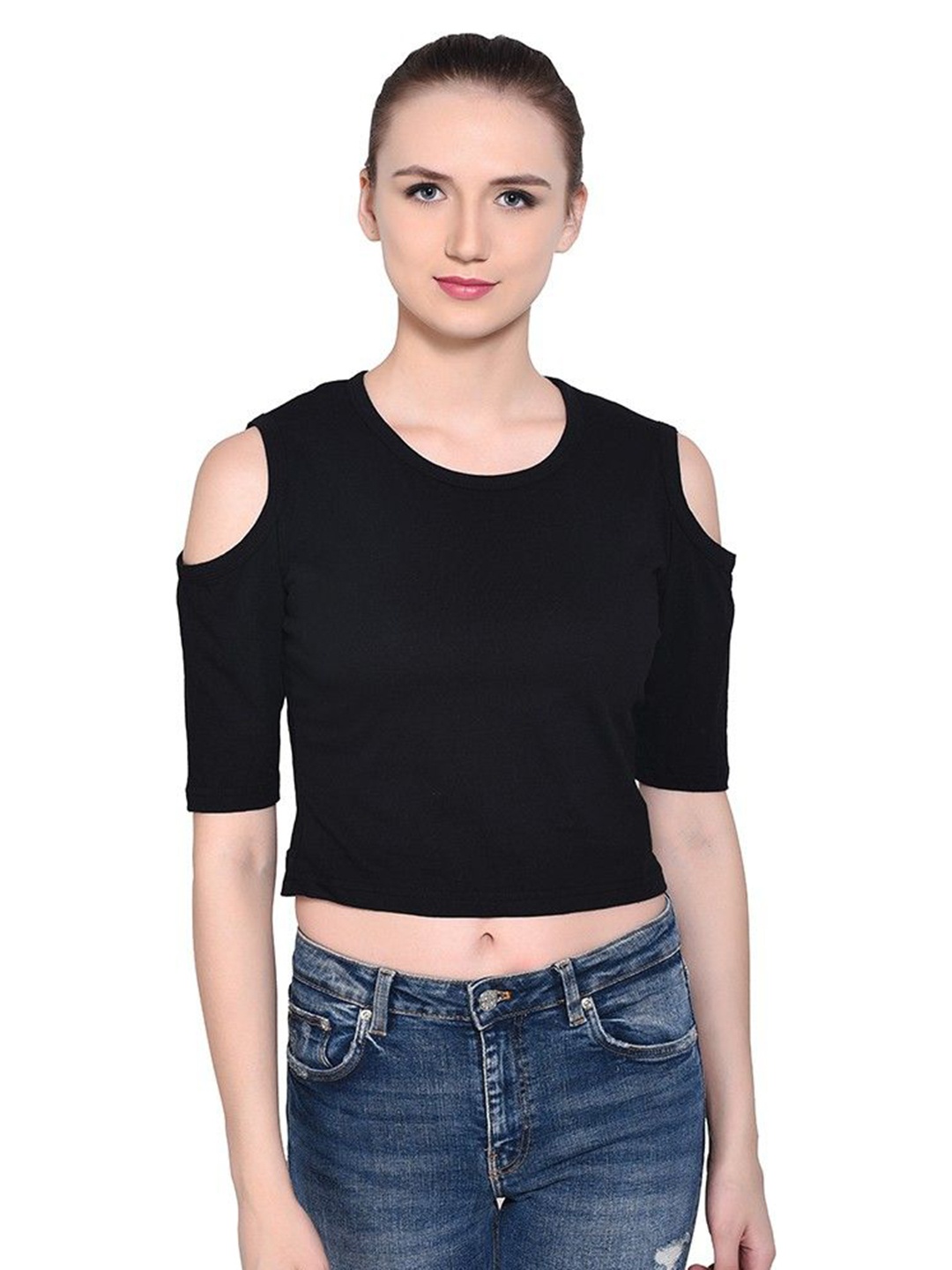 

BEYOU FASHION Women Raw Edge Slim Fit T-shirt, Black