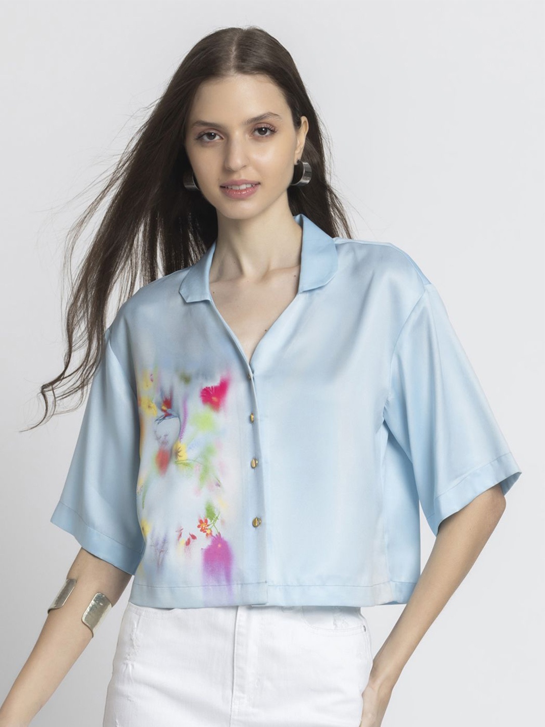 

SHAYE Women Relaxed Floral Opaque Printed Casual Shirt, Blue