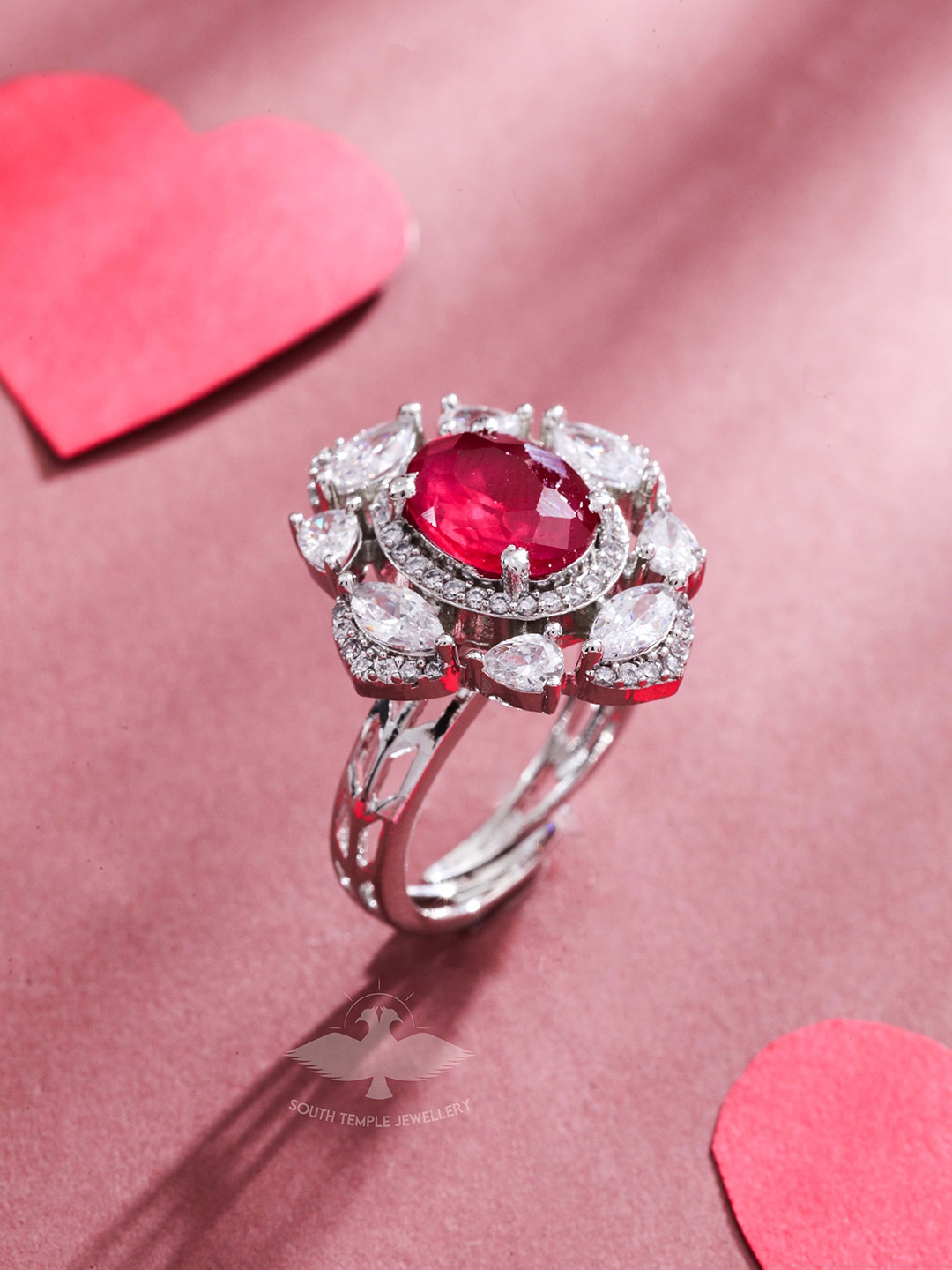 

South Temple Jewellery Silver-Plated AD-Studded Finger Ring