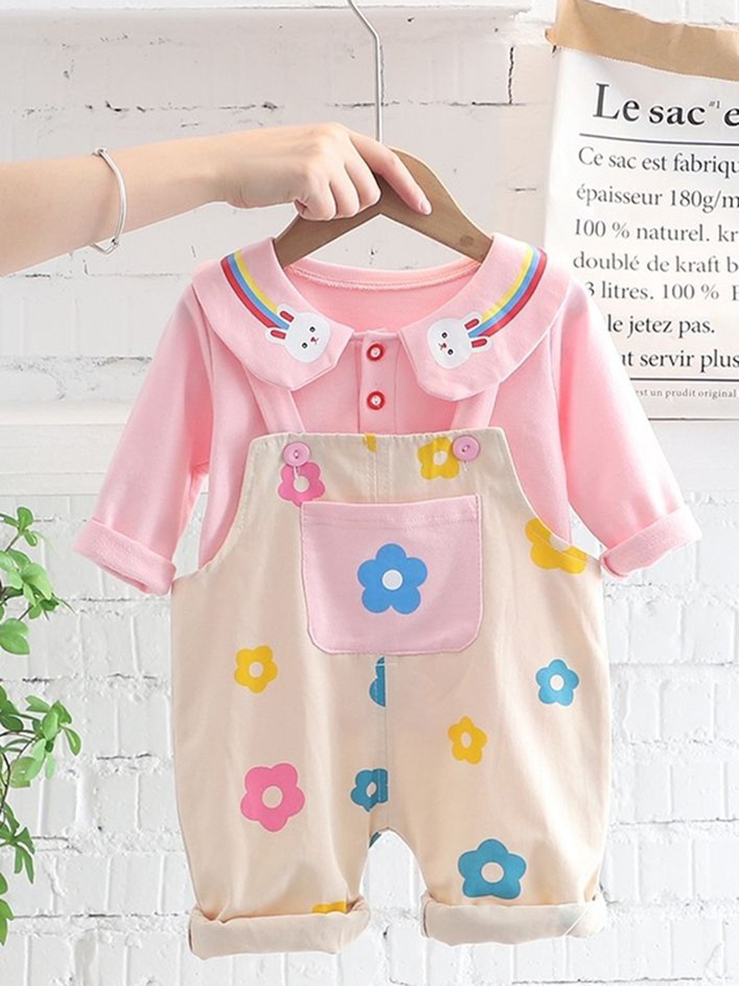 

LULU & SKY Girls Floral Printed Dungaree With Polo Top, Pink