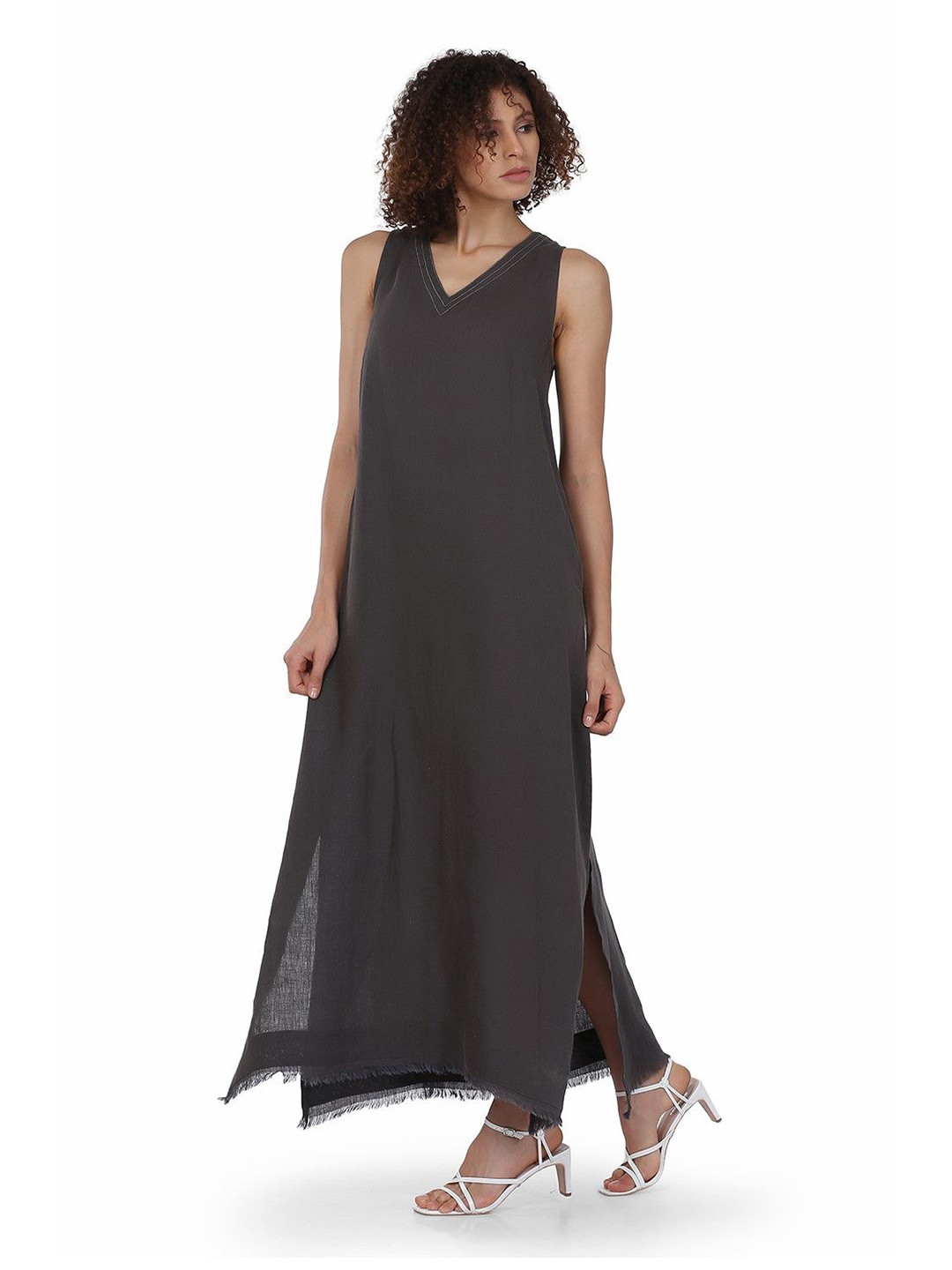 

ECO LEAS BY SHIPRA Linen Maxi Dress, Grey