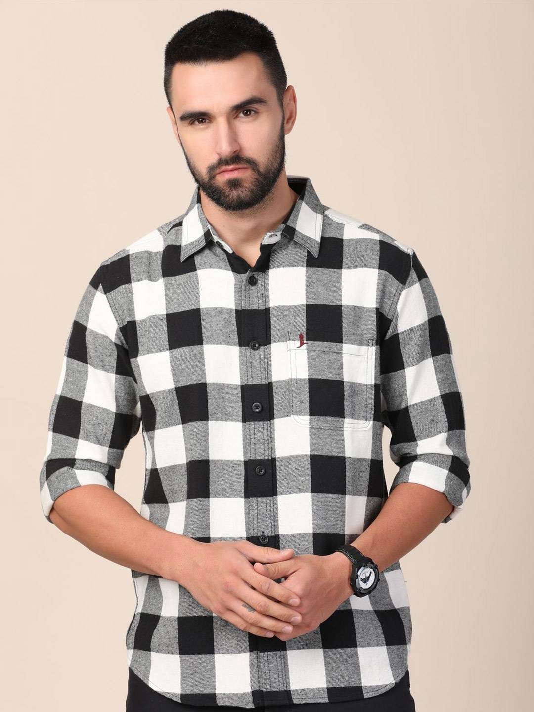

MERCHANT MARINE Men Standard Slim Fit Windowpane Checks Sheer Checked Casual Shirt, White