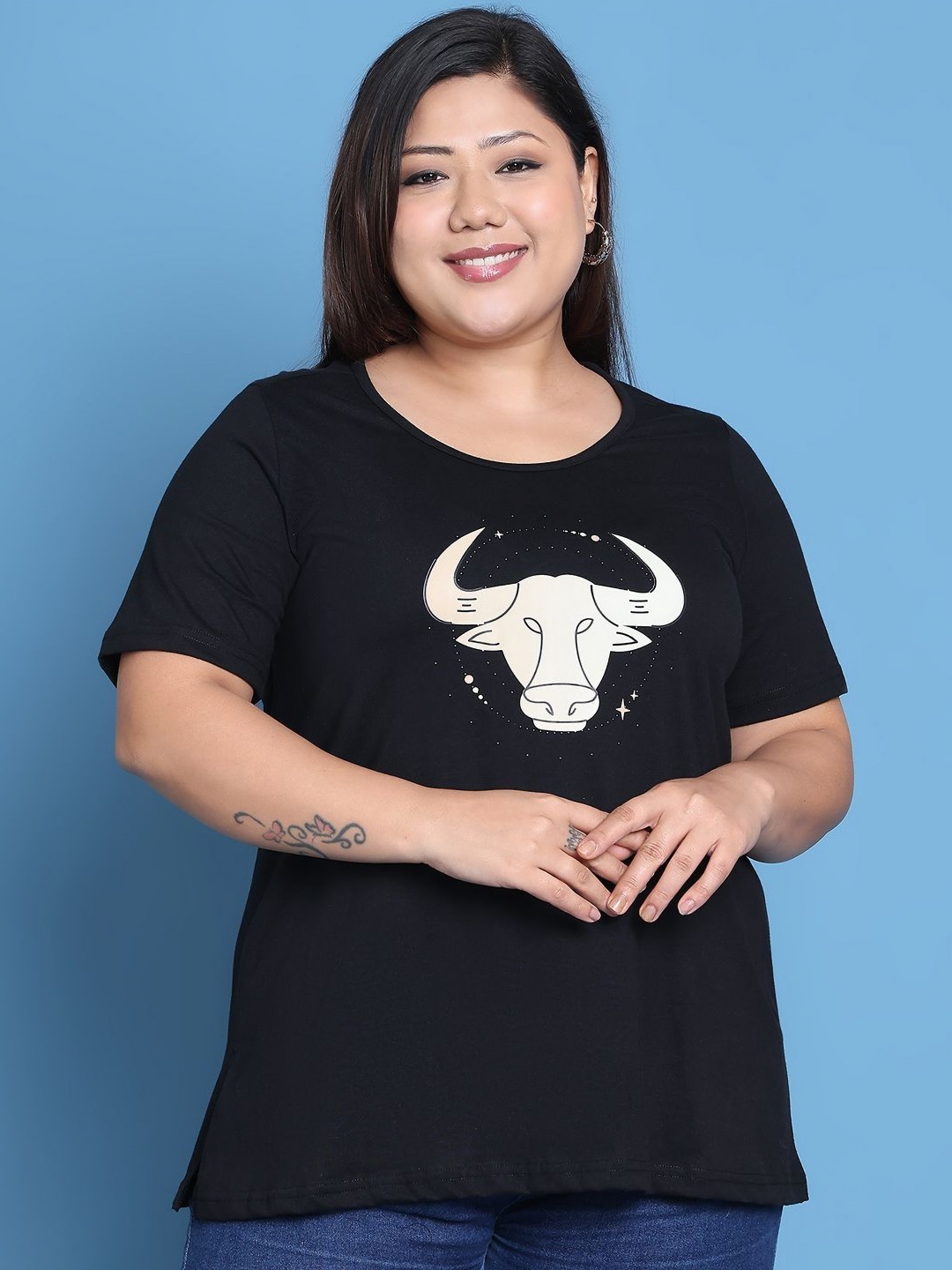 

theRebelinme Women Printed T-shirt, Black