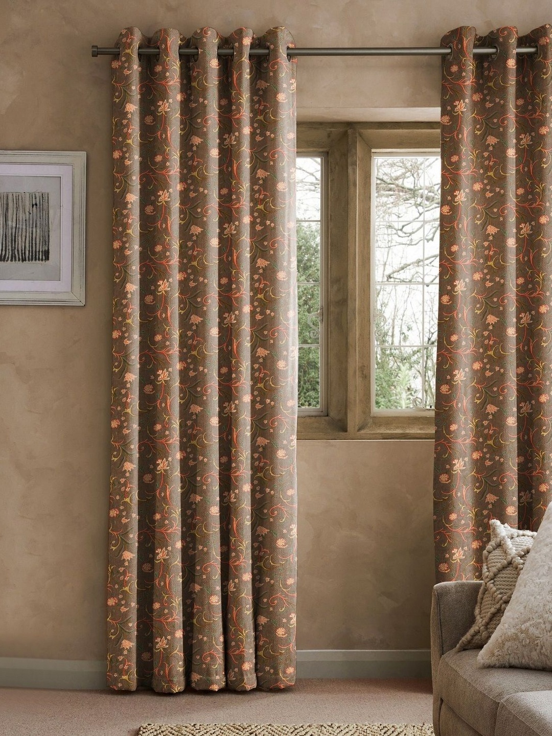 

CASABLEU Brown Set of 2 Geometric Door Curtain
