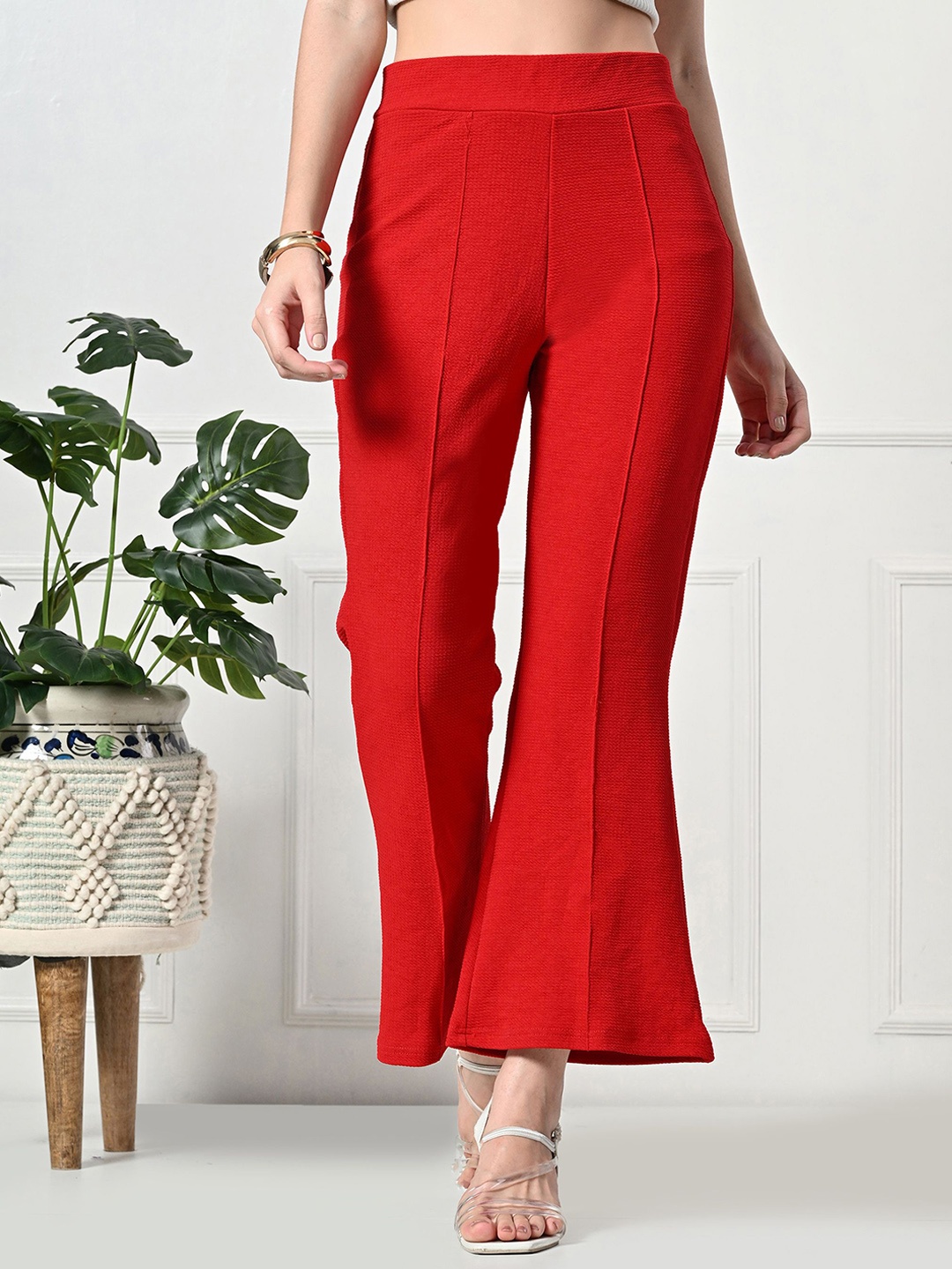 

Brainbees Women Relaxed High-Rise Trousers, Red