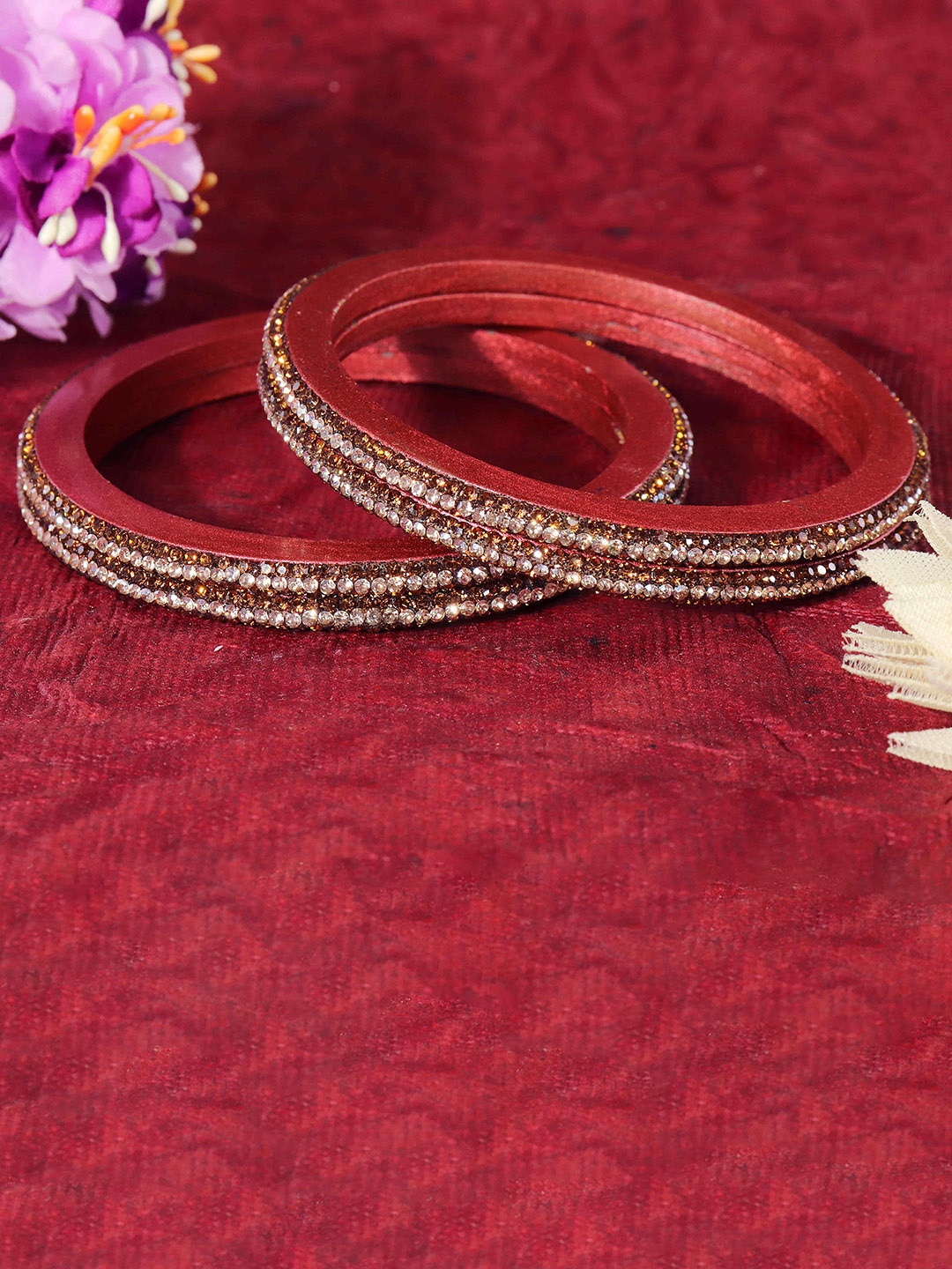 

ZULKA Set Of 8 Zircon Diamond -Studded Kada Bangles, Brown