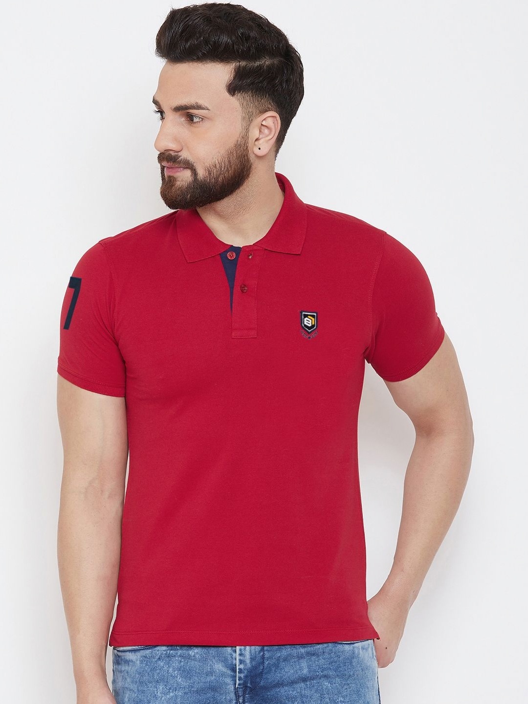 

Bishop Cotton Men Polo Collar Pockets T-shirt, Red