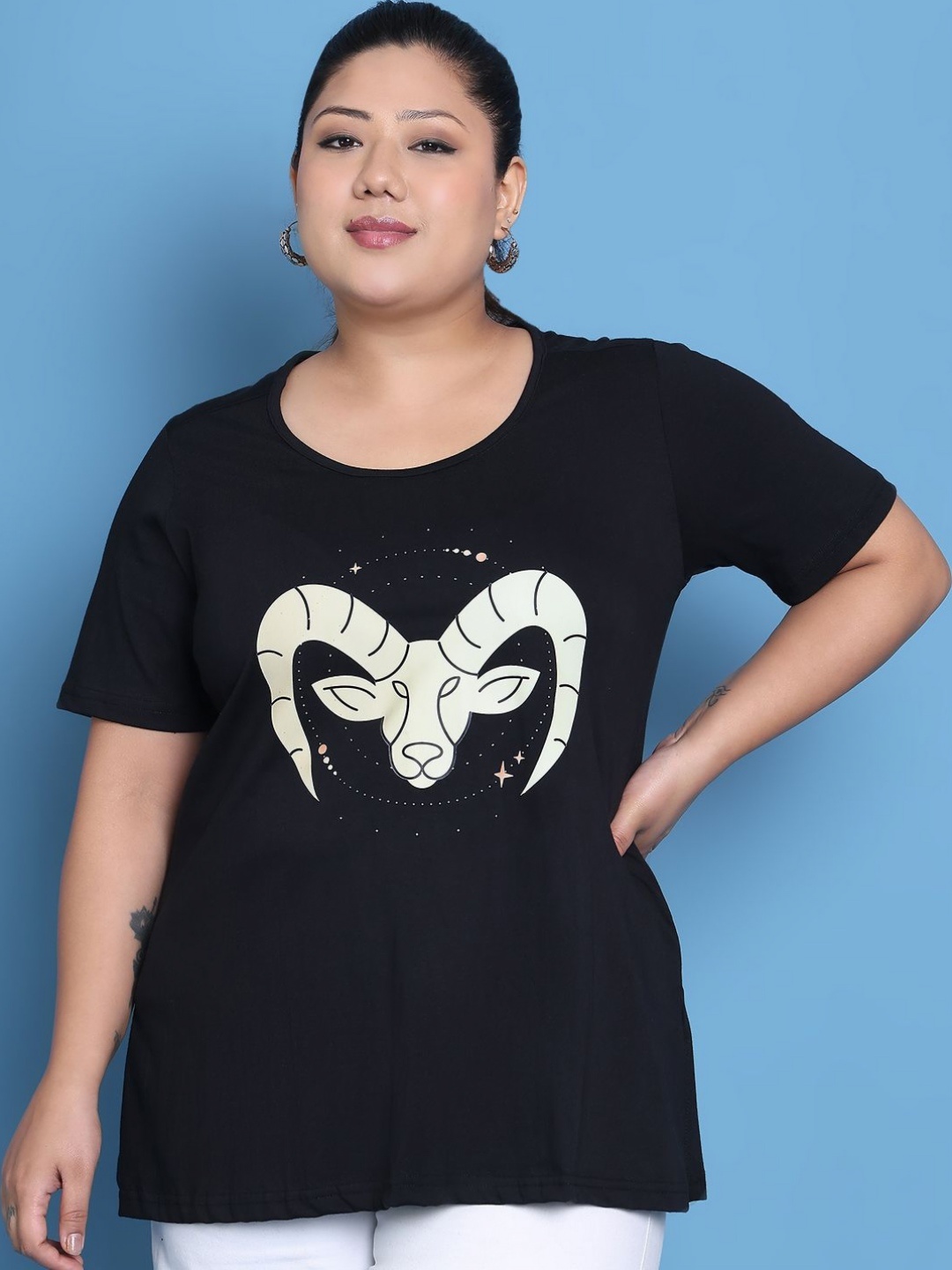 

theRebelinme Women Printed T-shirt, Black