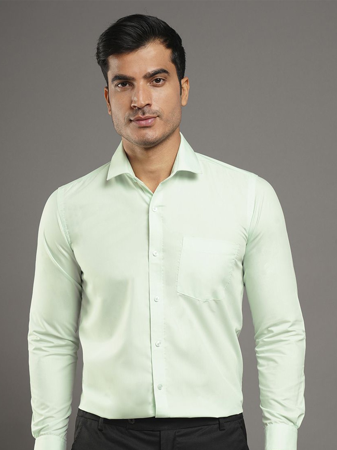 

John Philips Men Slim Fit Opaque Formal Shirt, Green