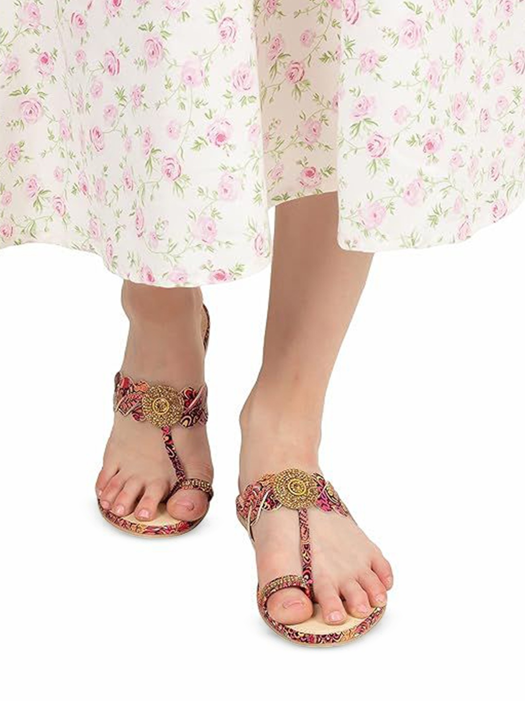 

Deynvock Women Embellished Open Toe Flats, White