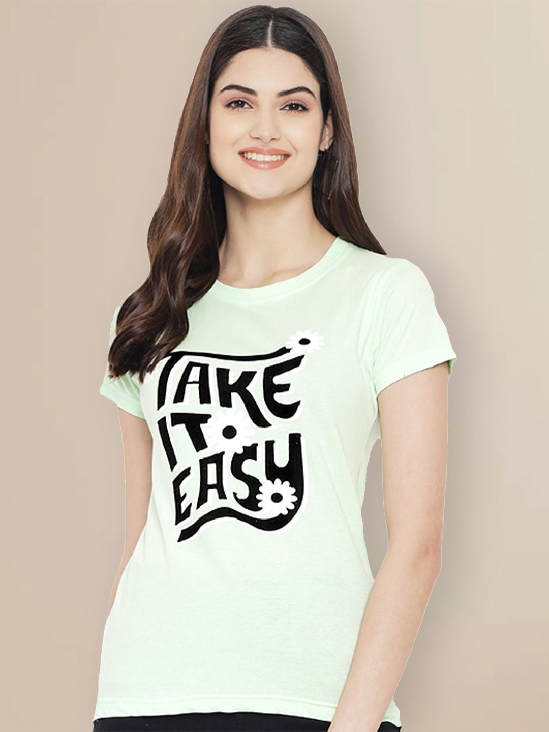 

GLOBAL NOMAD Women Typography Printed T-shirt, Green