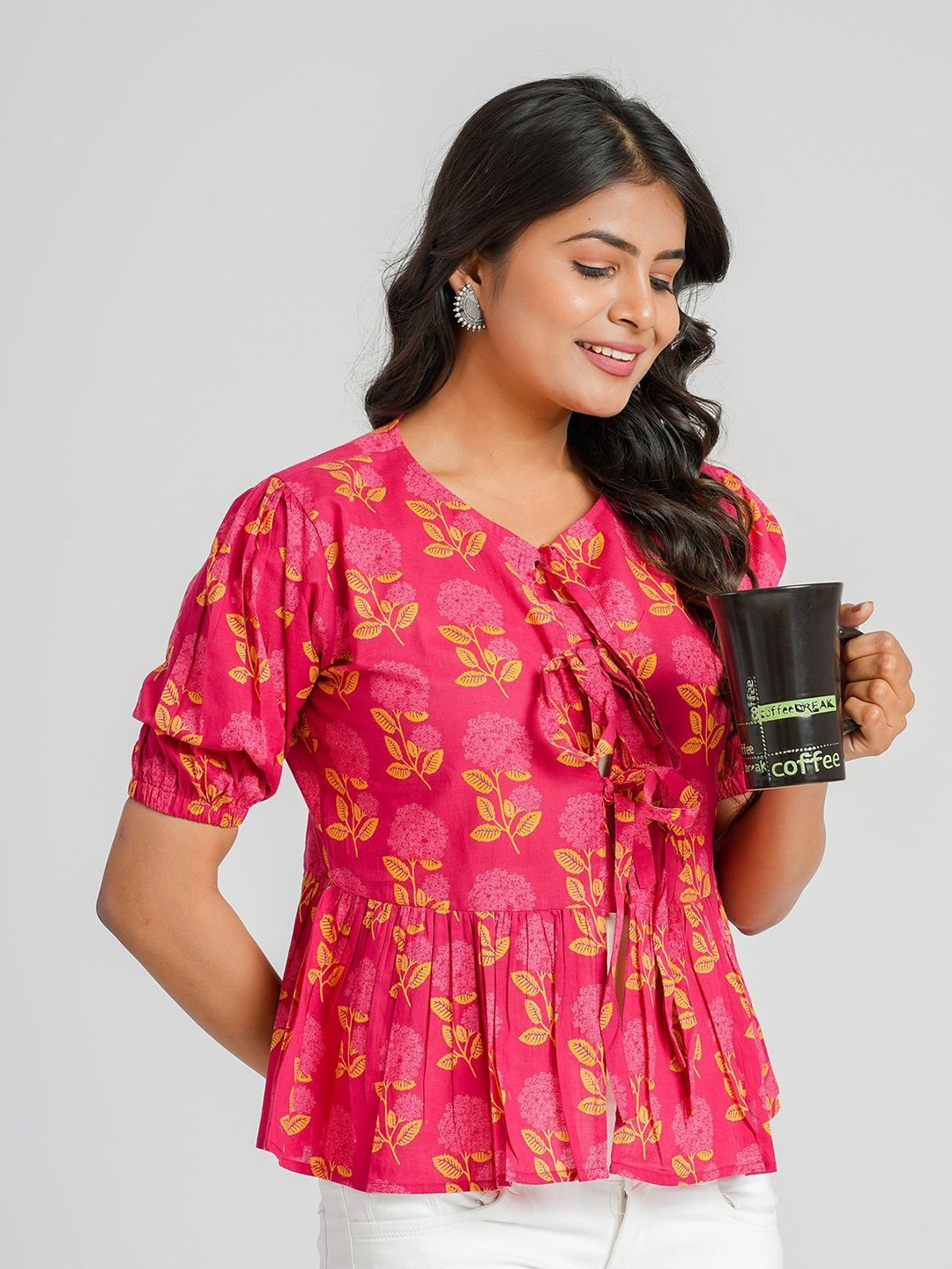 

Cotton Curio Pure Cotton Floral Printed Tunic, Red