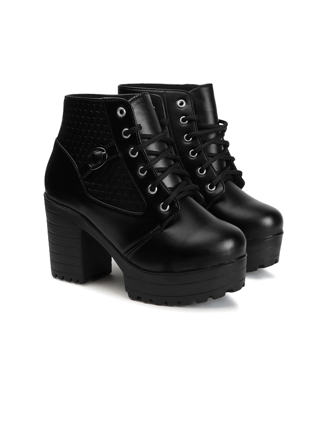 

FRANINO PARIS Round Toe Lace Up Chunky Block Heeled Boots, Black