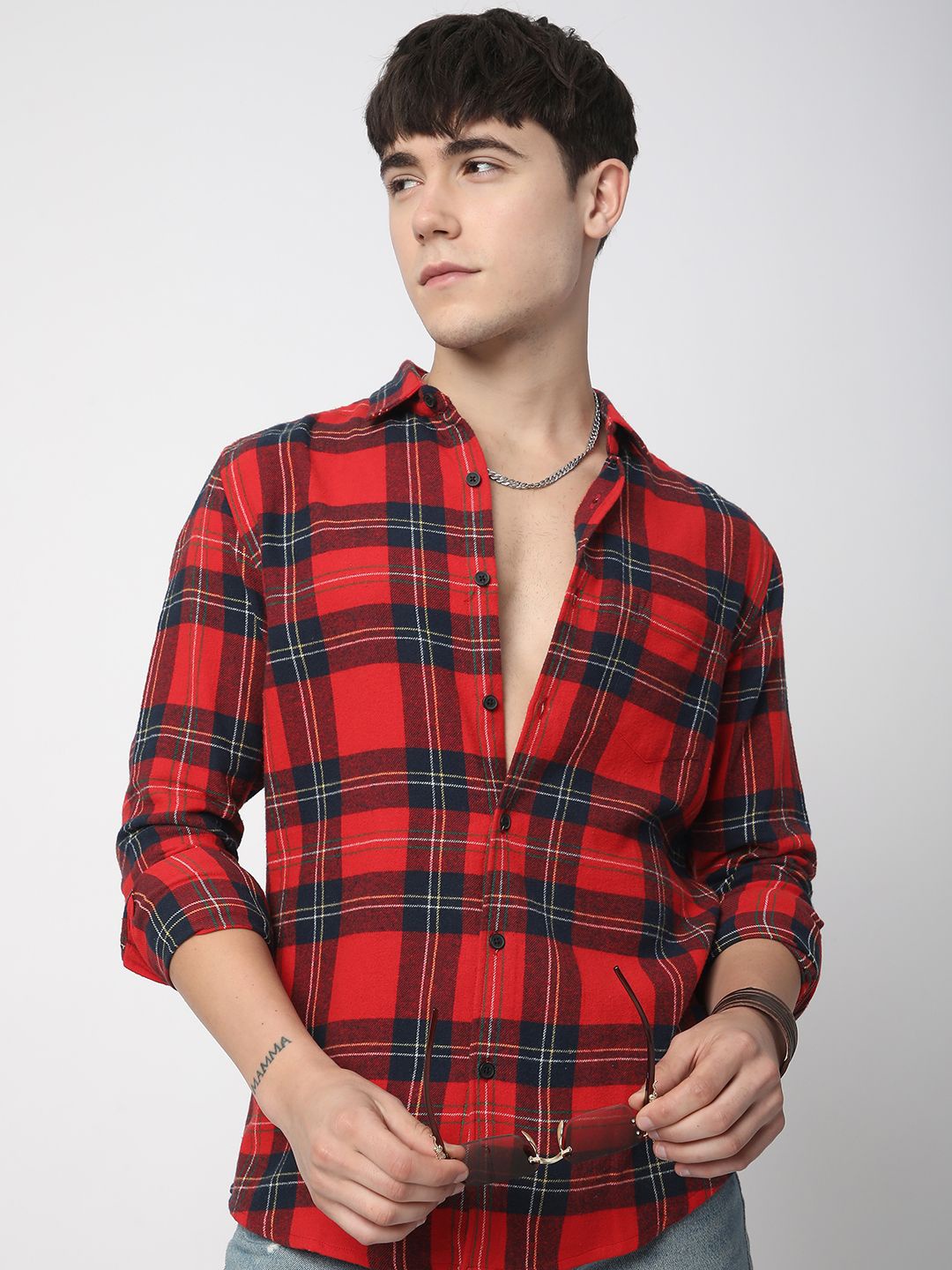 

VASTRADO Men Classic Slim Fit Opaque Checked Casual Shirt, Red