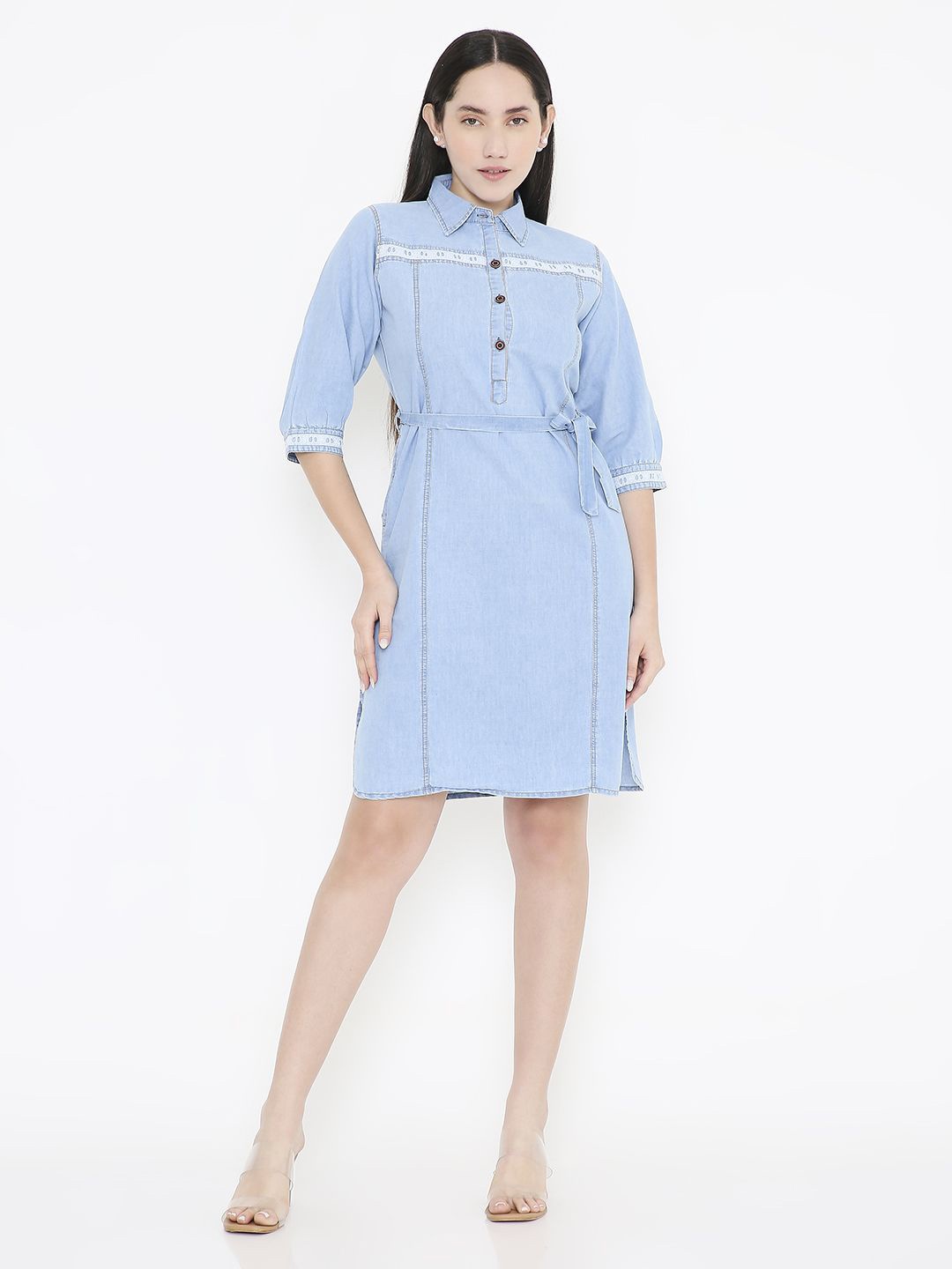 

NIGHTSPREE Denim A-Line Dress, Blue