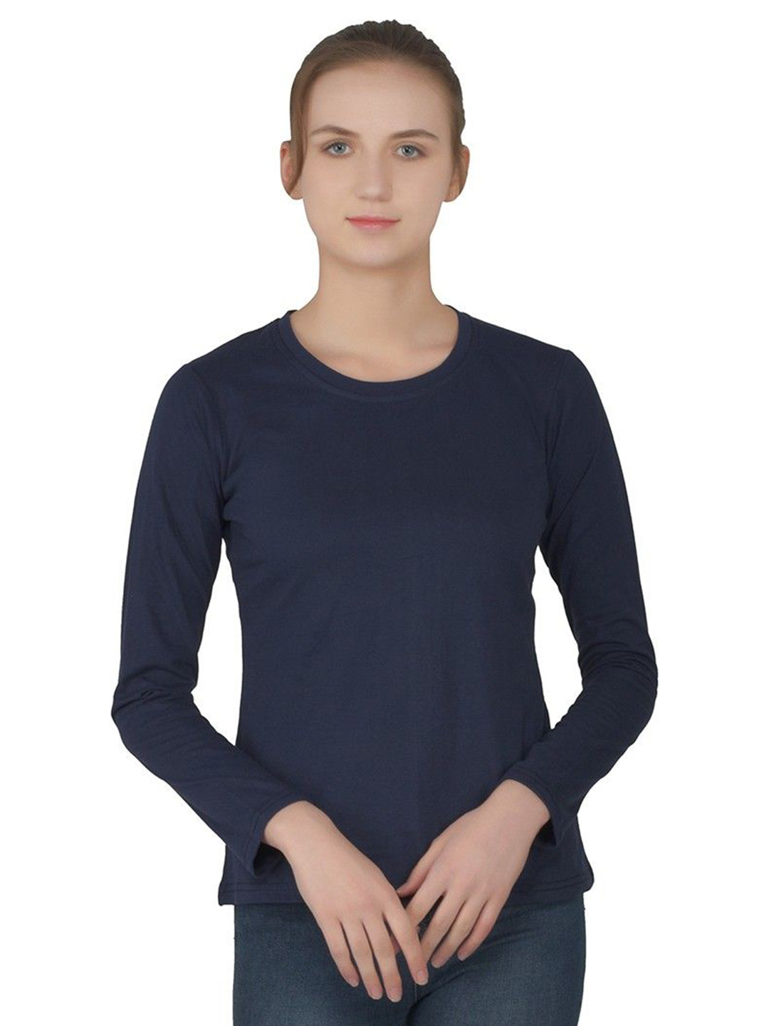 

BEYOU FASHION Women Raw Edge Slim Fit T-shirt, Navy blue