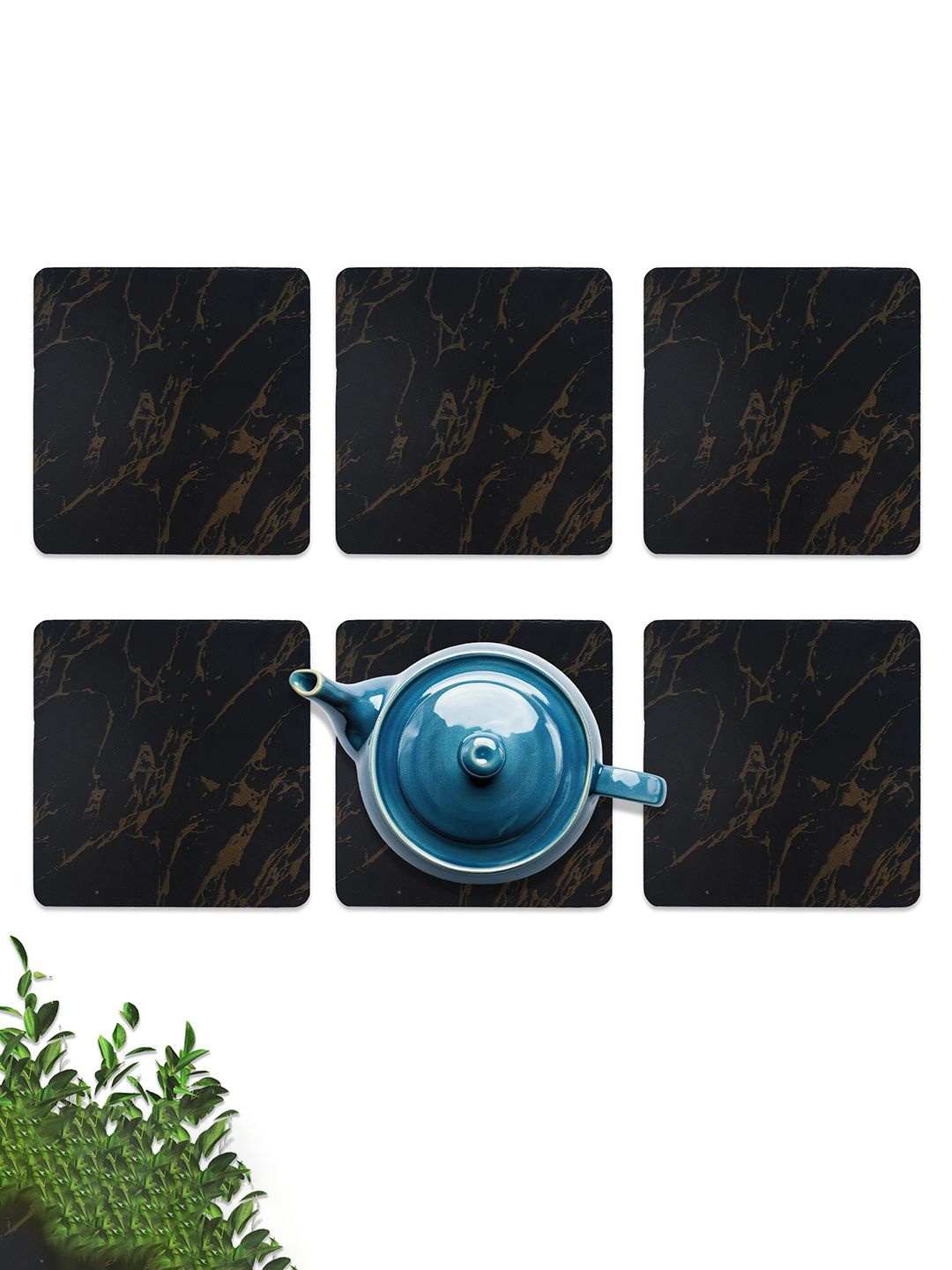 

Kuber Industries 6-Pcs Black Wooden Square TeaCoaster