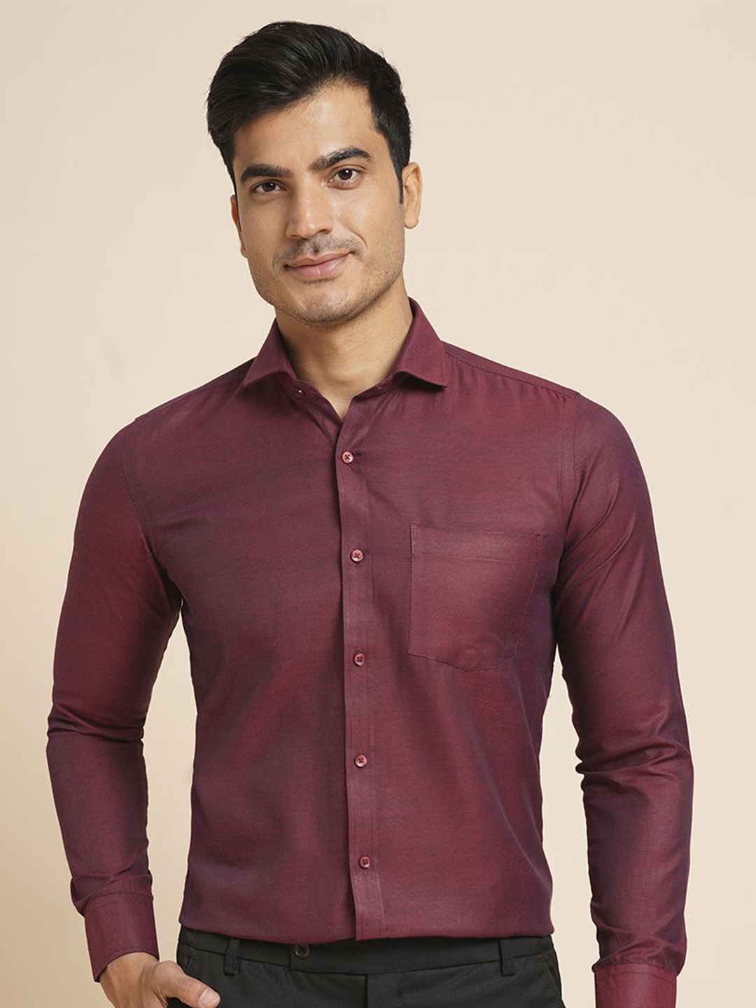 

John Philips Men Slim Fit Opaque Formal Shirt, Rust