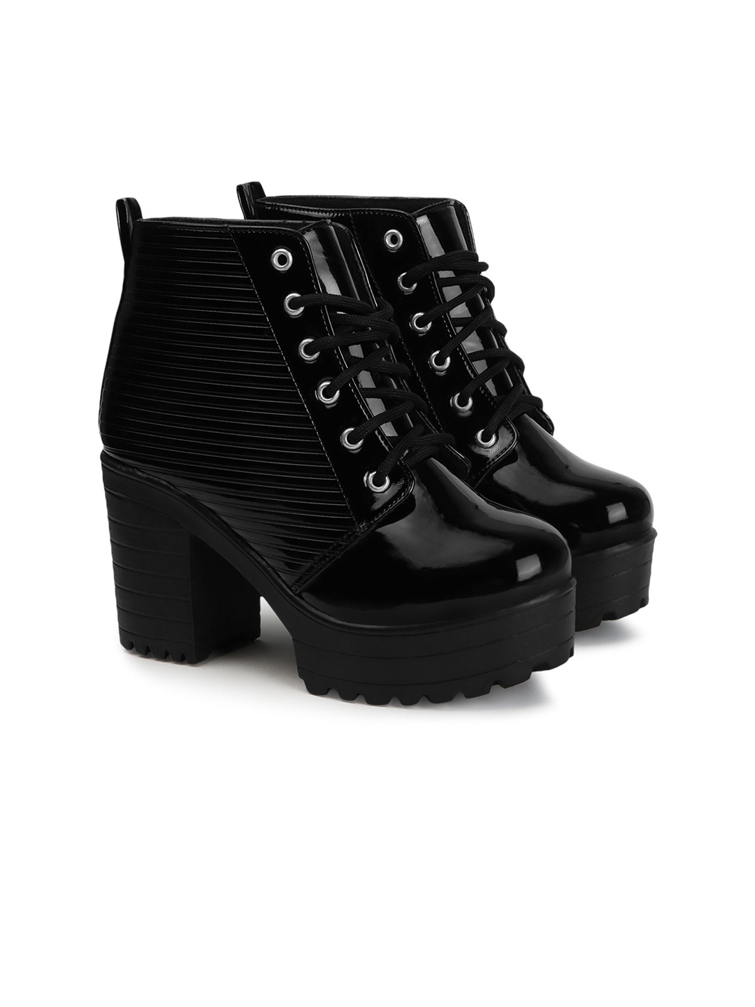 

FRANINO PARIS Round Toe Lace Up Chunky Block Heeled Boots, Black