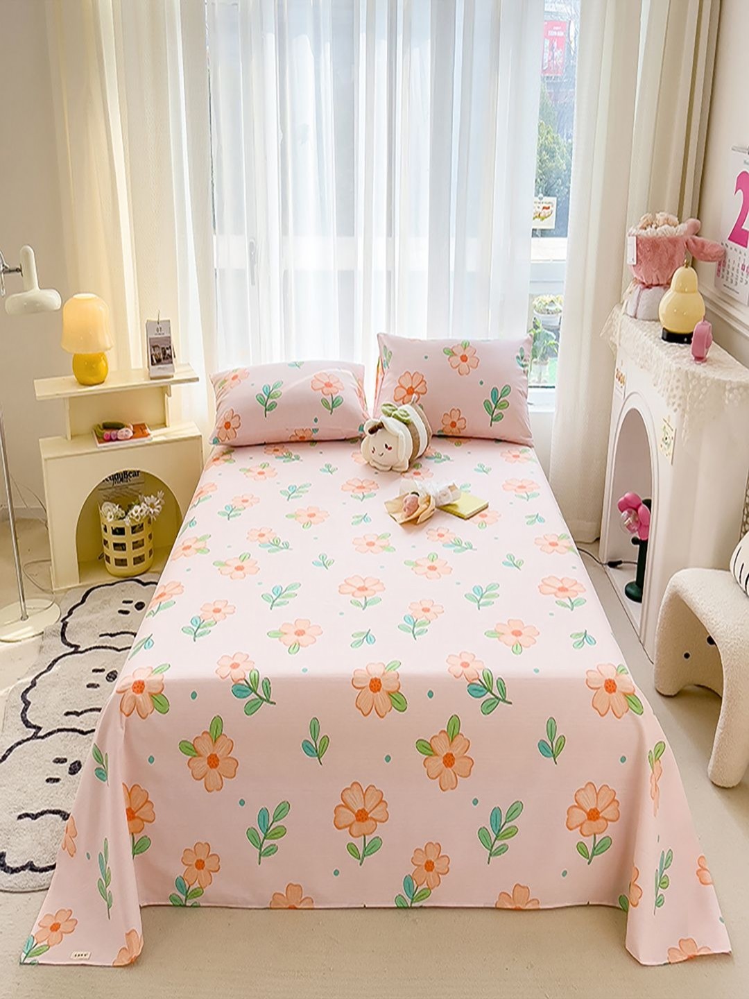 

JC HOME Pink & Blue Floral 140 TC King Bedsheet with 2 Pillow Covers