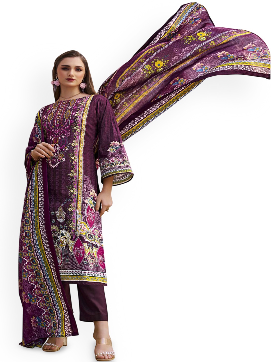 

DRAVINAM Trends Embroidered Pure Cotton Unstitched Dress Material, Maroon