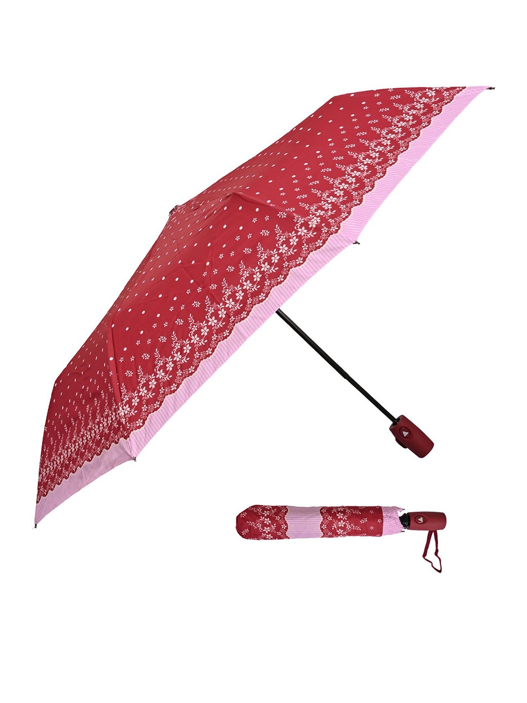 

LOOM LEGACY Semi-Automatic 3 Fold Floral Umbrellas, Red