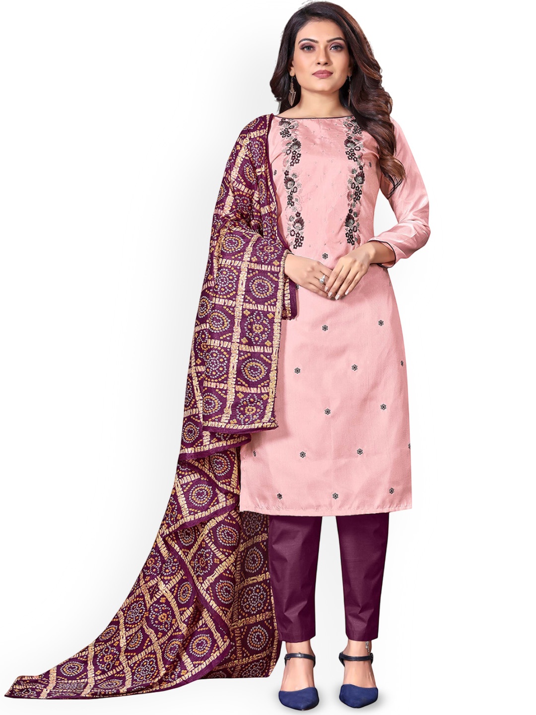 

SHADOW & SAINING Embroidered Unstitched Dress Material, Purple