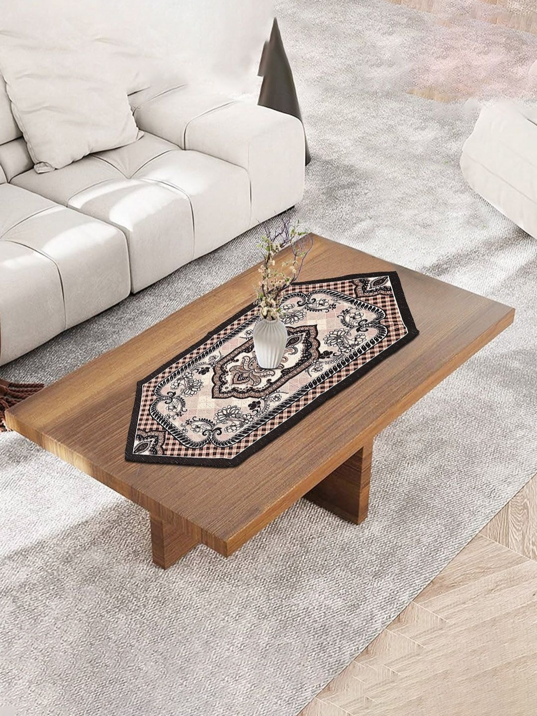 

Aura Printed Cotton Light-Weight Centre Coffee Table Runner, Cream