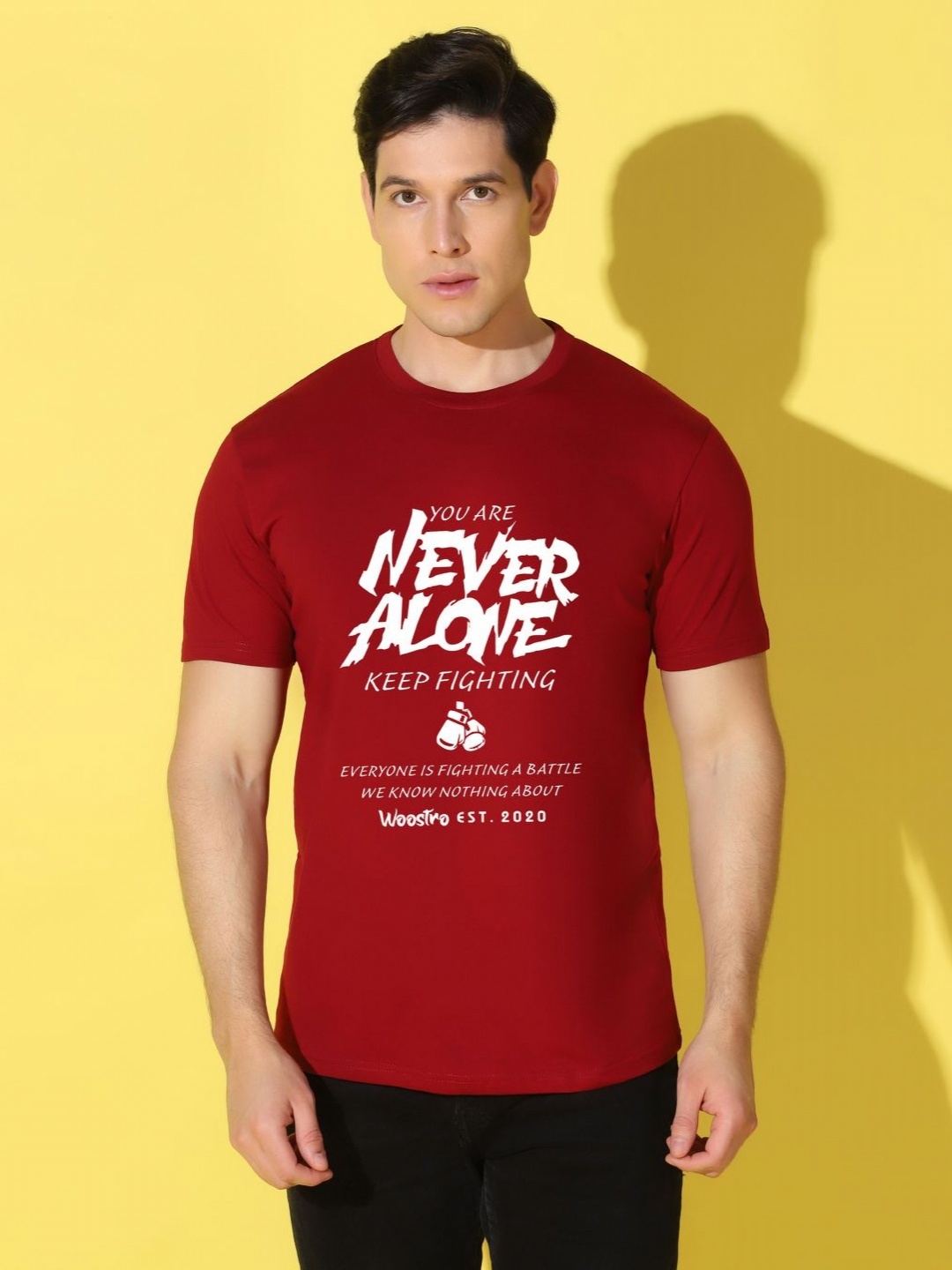 

WOOSTRO Men Typography Printed Slim Fit T-shirt, Maroon