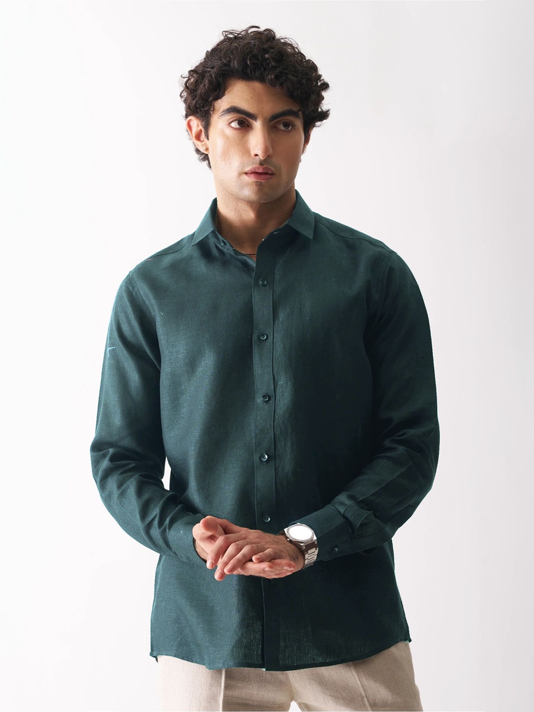 

SHANLIYA Men Classic Opaque Casual Shirt, Teal