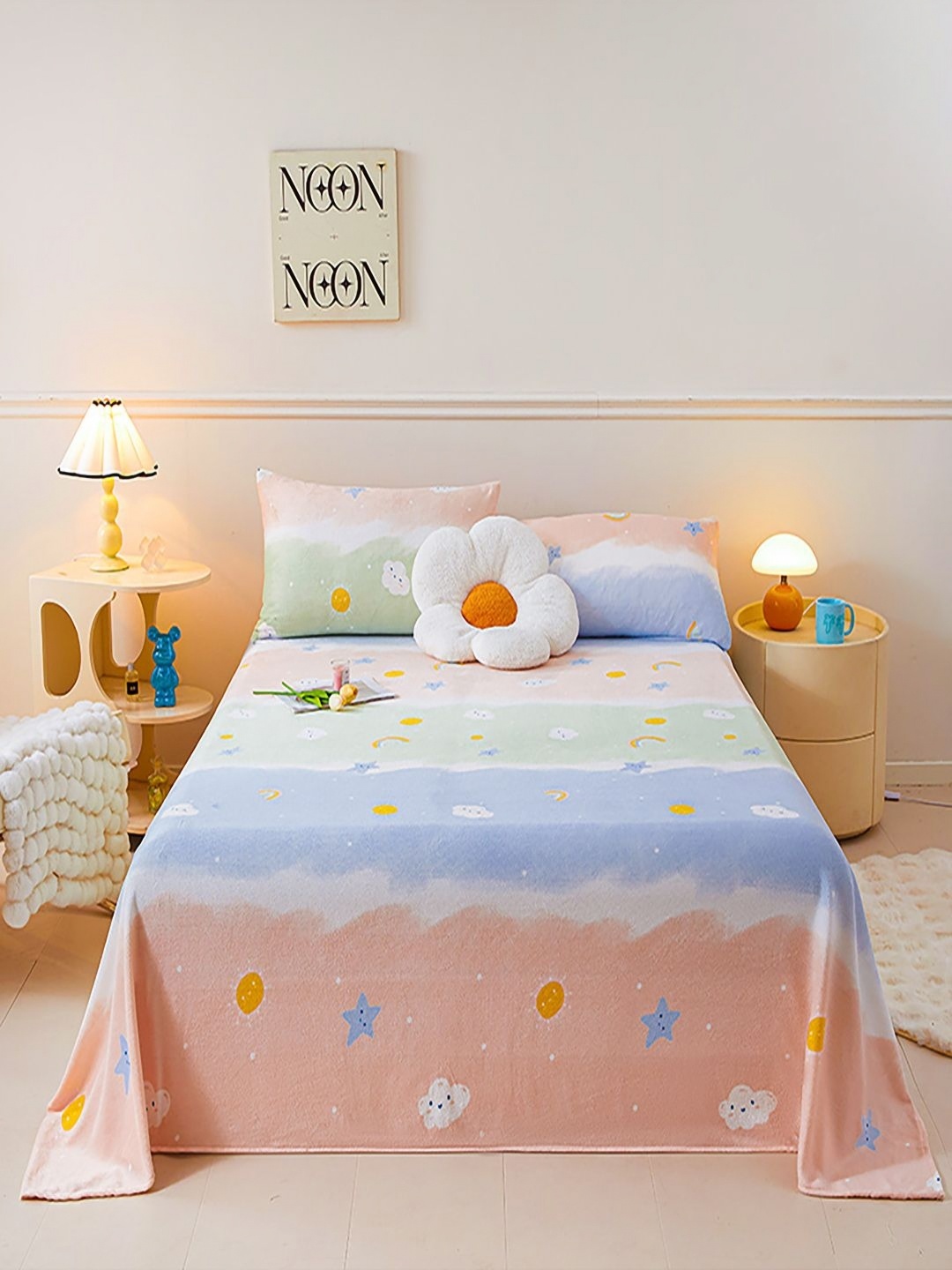 

JC HOME Blue & Orange Geometric 150 TC Single Bedsheet with 1 Pillow Covers