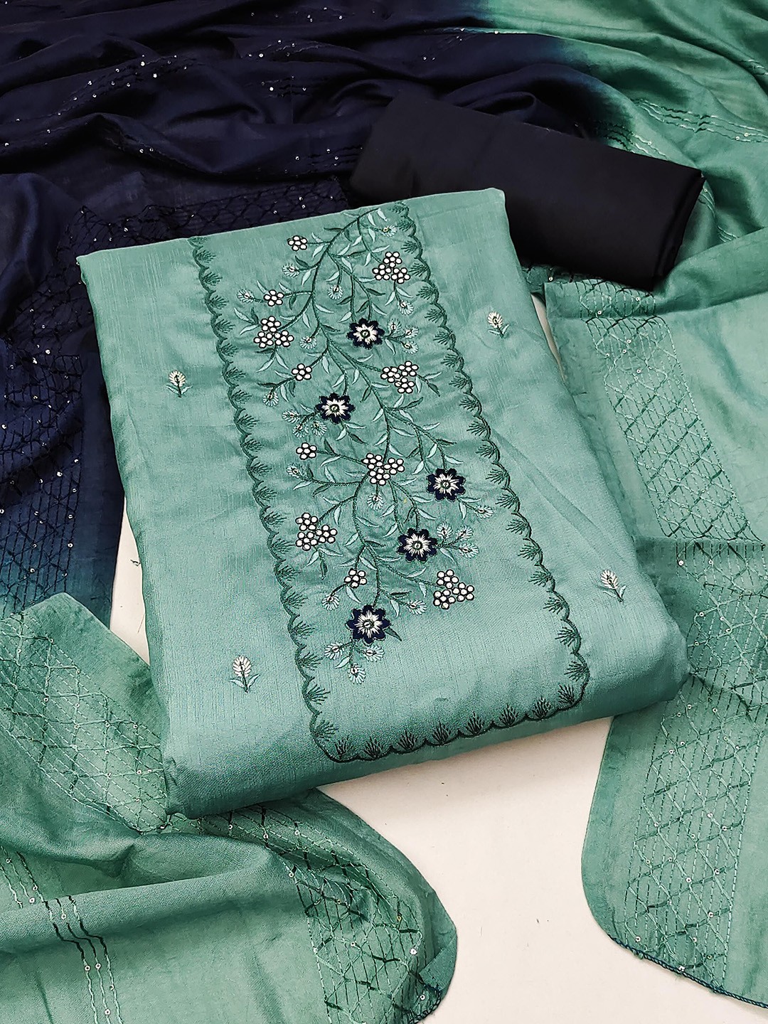 

SHADOW & SAINING Embroidered Unstitched Dress Material, Sea green