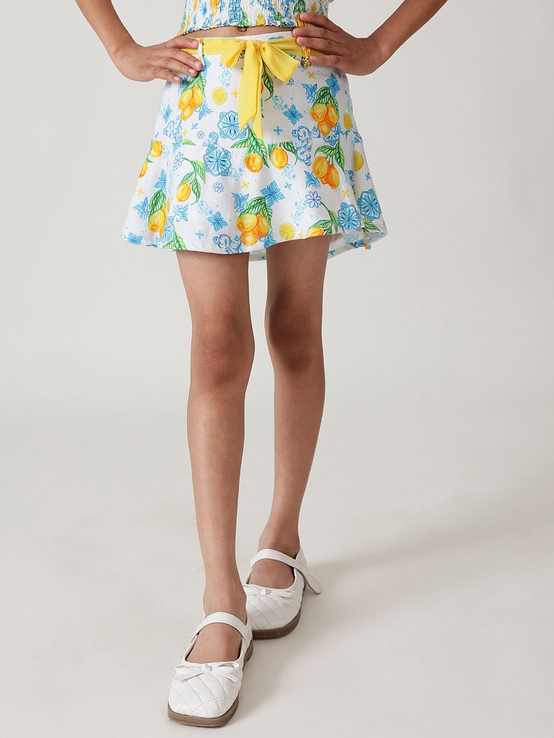 

One Friday Girls Fruit Printed A-Line Mini Skirt, White