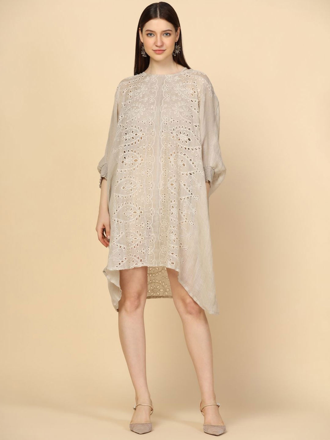 

ECO LEAS BY SHIPRA Linen A-Line Dress, Beige