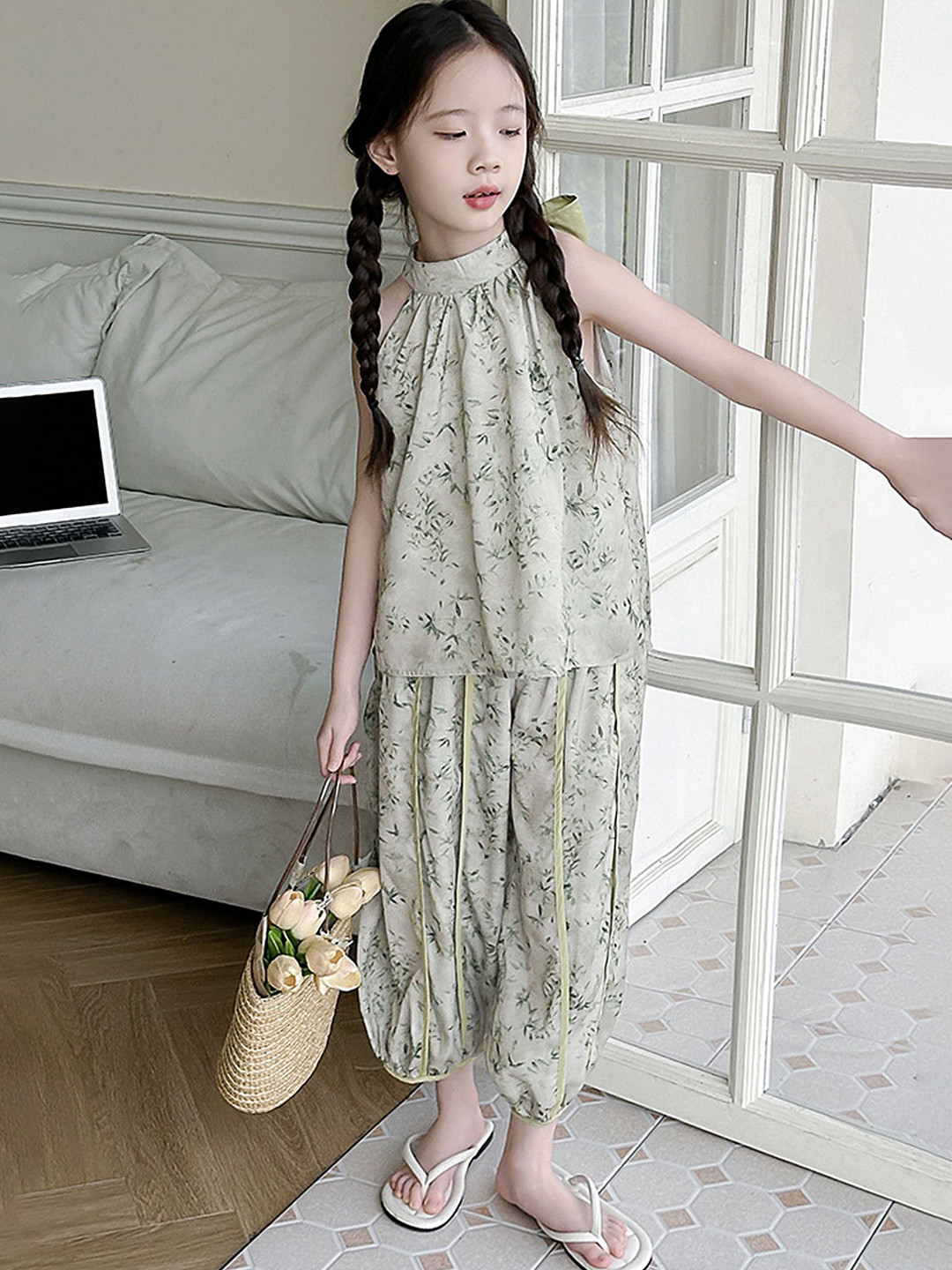 

LULU & SKY Girls Printed Top with Trousers, Green