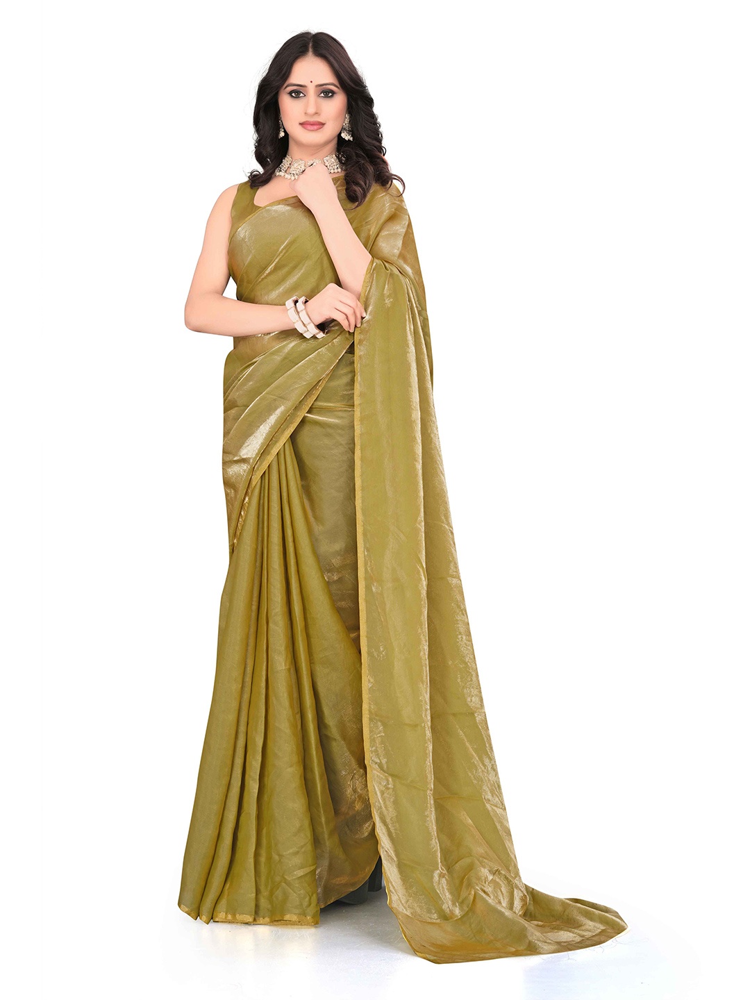 

Avirat Designer Studio Satin Saree, Olive