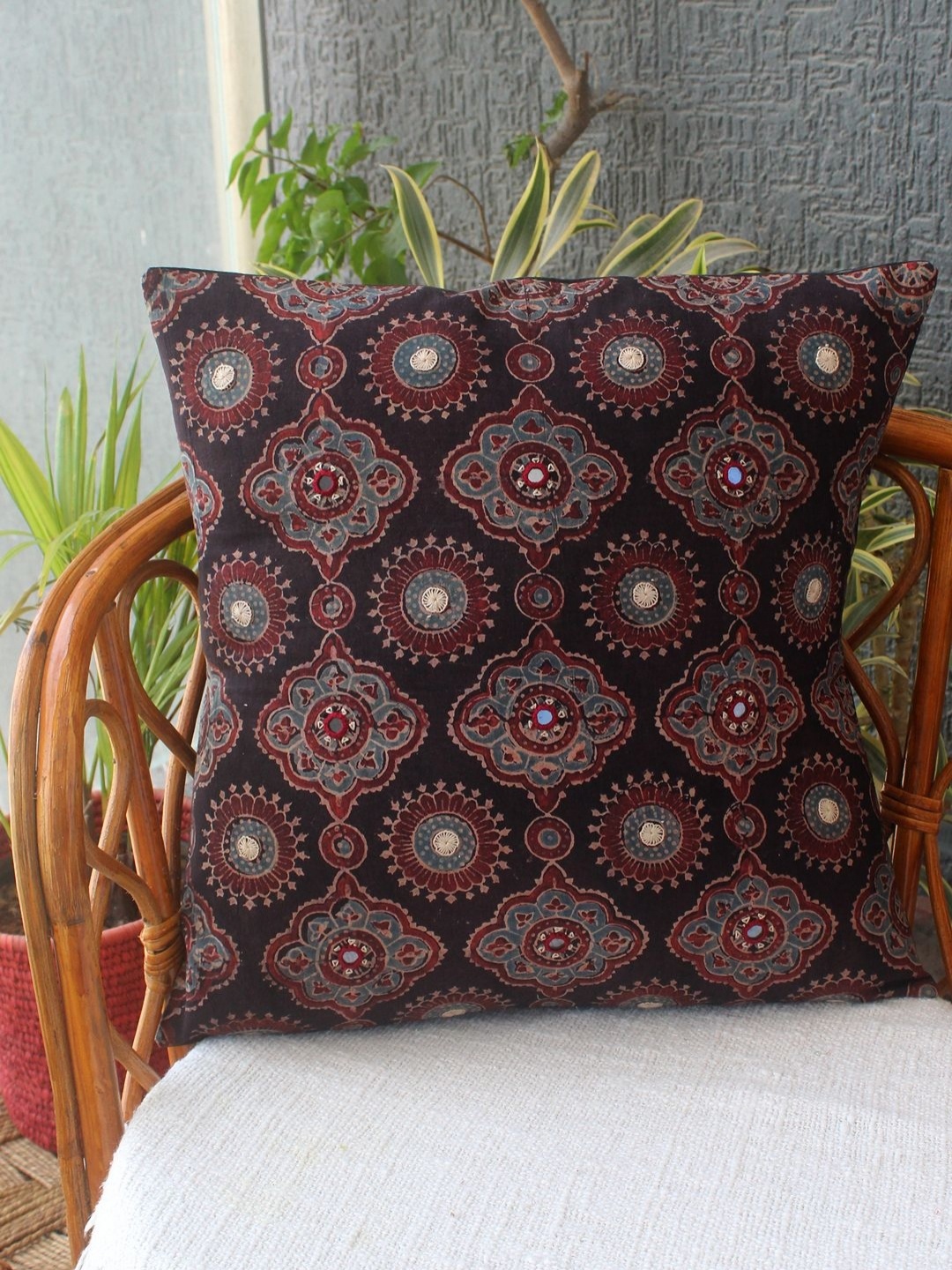 

Weaves of Tradition Black & Maroon Ethnic Motifs Square Cushion Covers