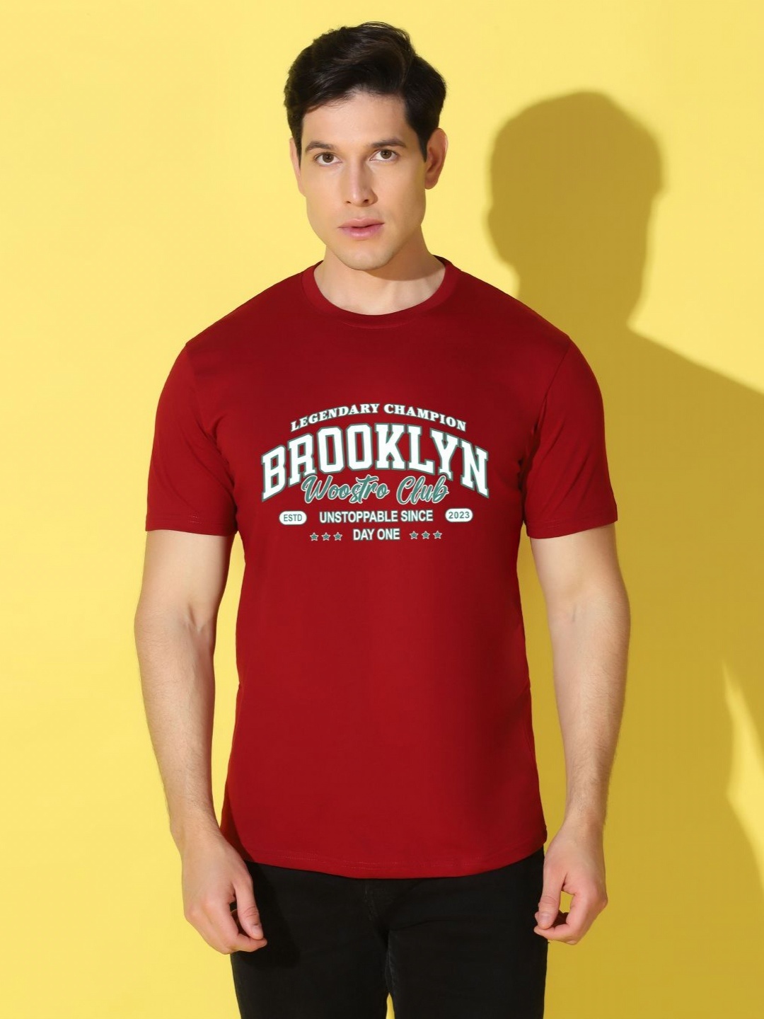 

WOOSTRO Men Typography Printed Slim Fit T-shirt, Maroon