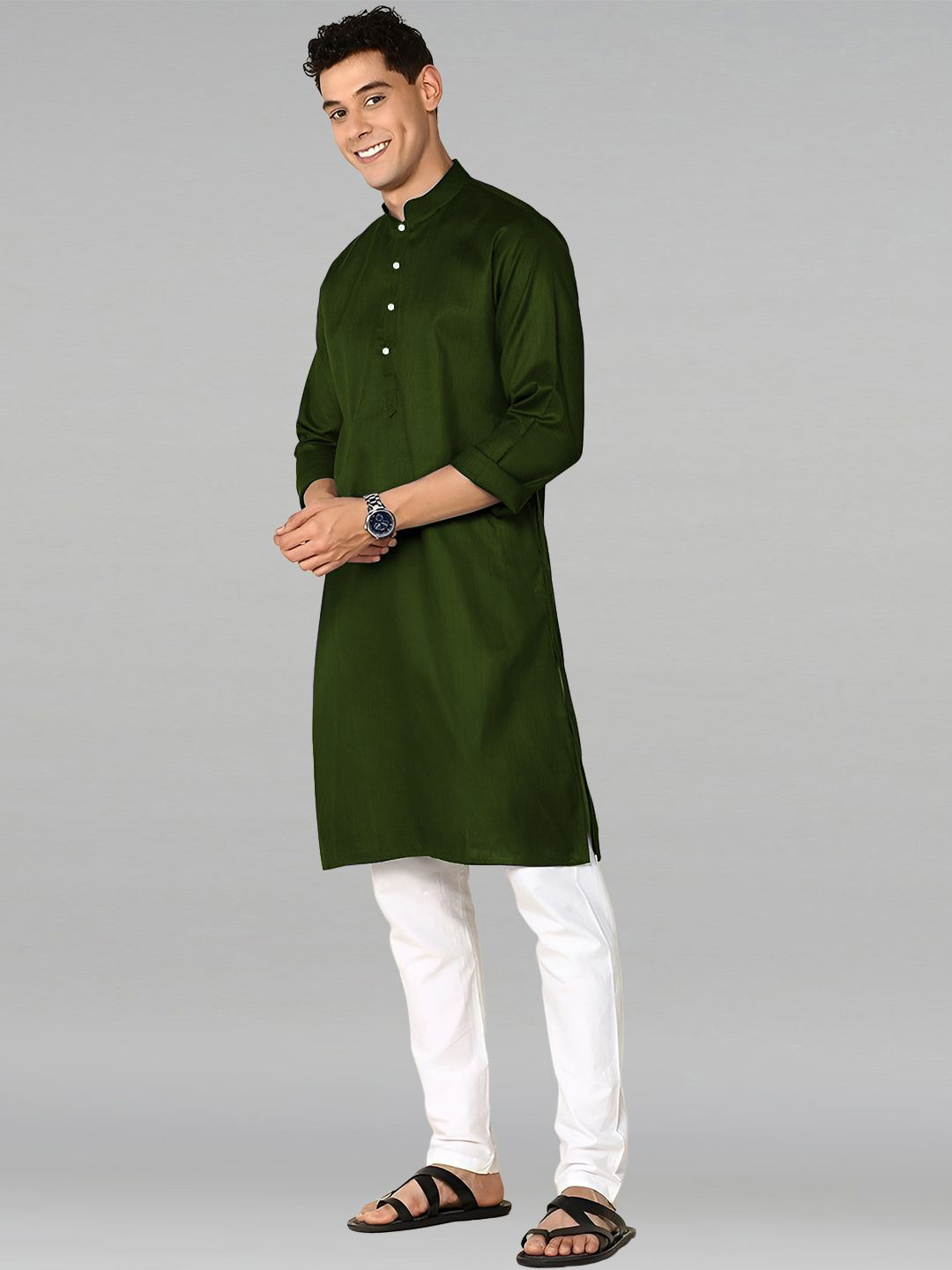 

PulseIQ Men Regular Pure Cotton Kurta with Trousers, Green