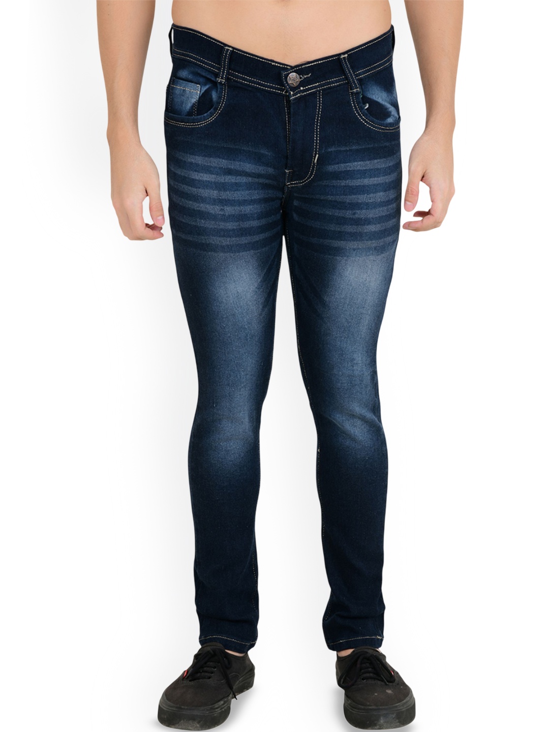 

COMFITS Men Classic Mildly Distressed Heavy Fade Stretchable Jeans, Blue