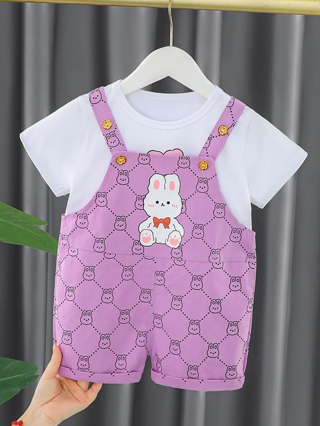 

LULU & SKY Printed Dungaree With T-Shirt, Purple