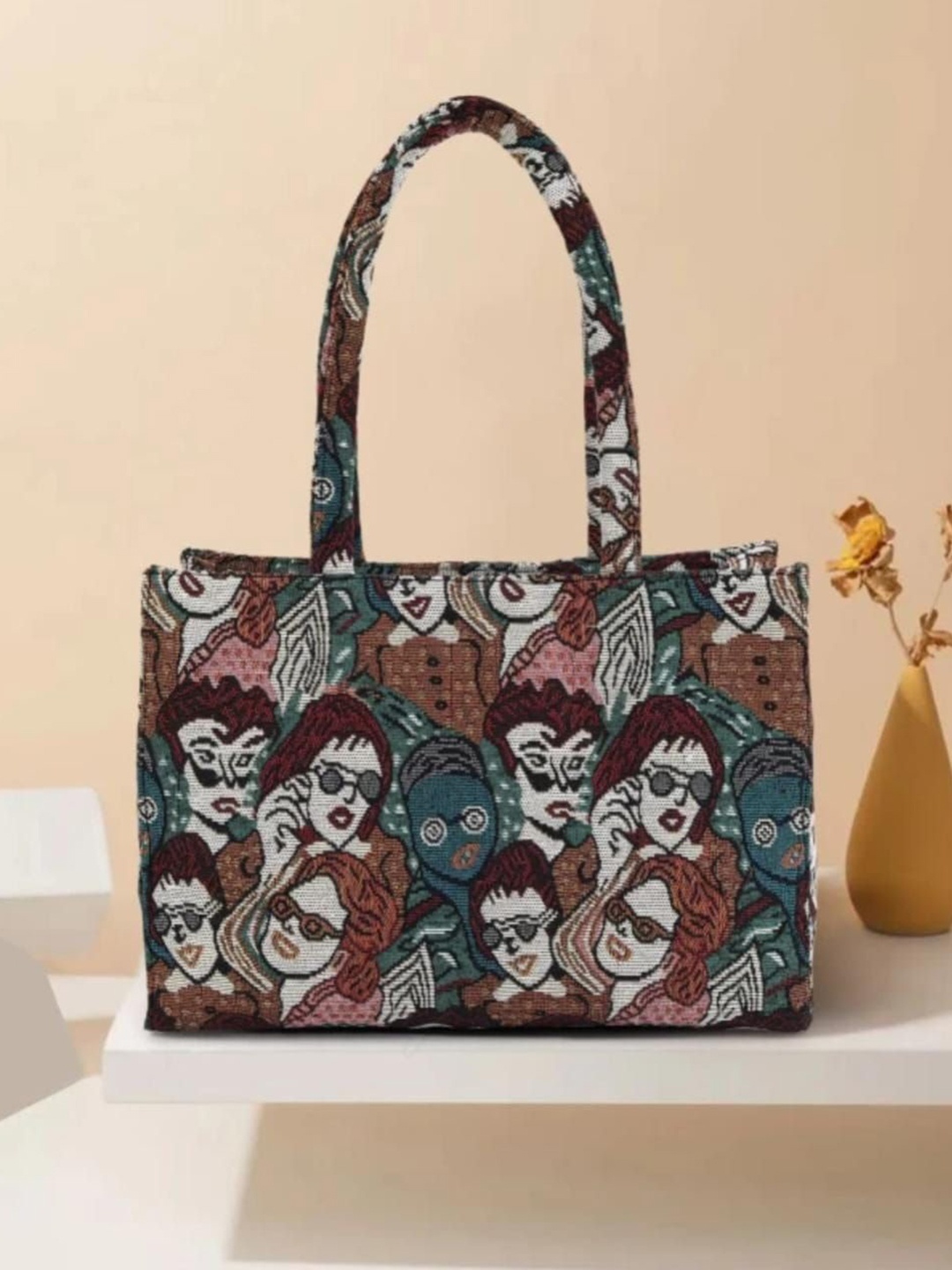 

Flamebird Printed PU Shopper Tote Bag with Tasselled, Black