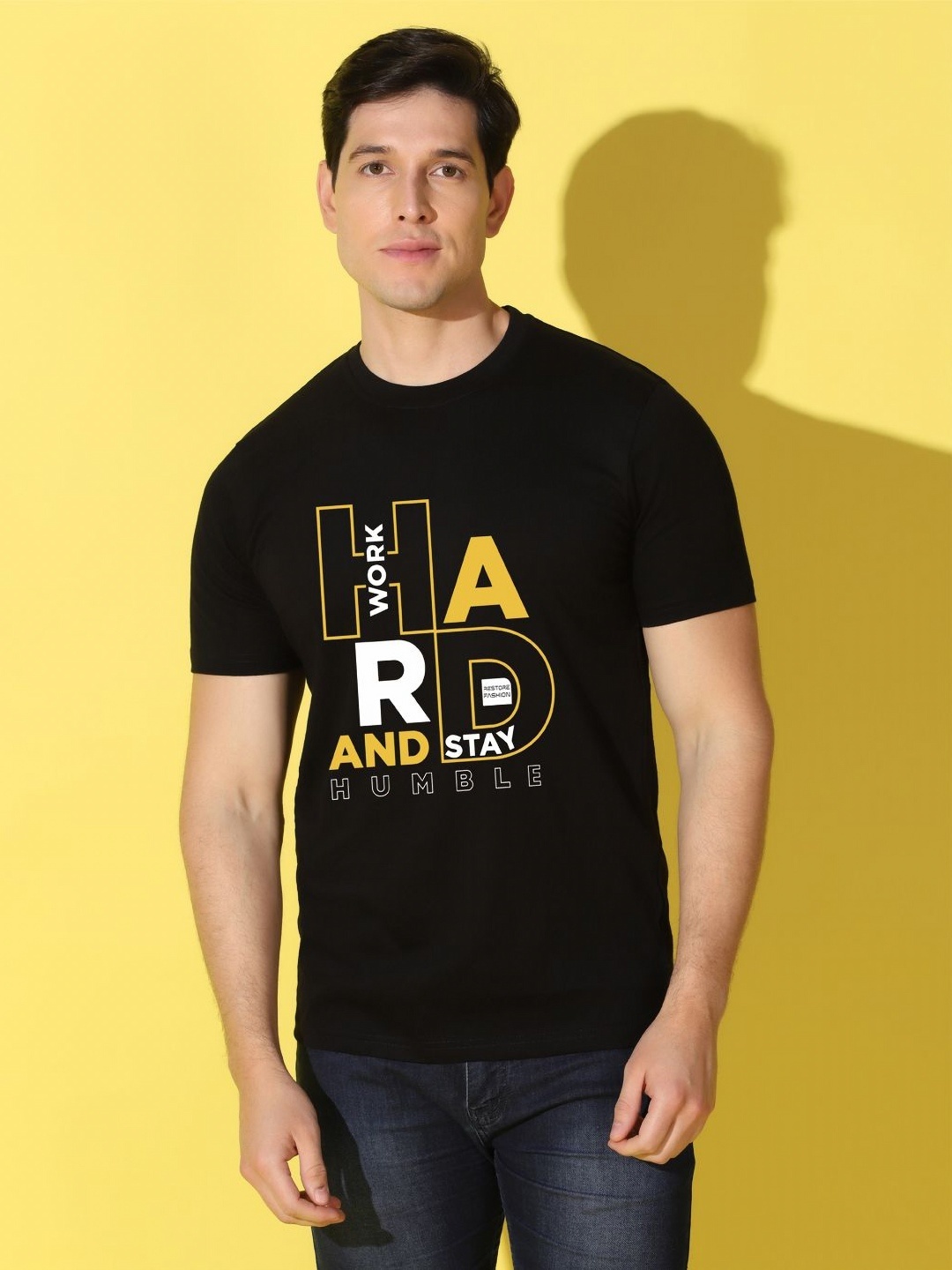 

WOOSTRO Men Typography Printed Slim Fit T-shirt, Yellow