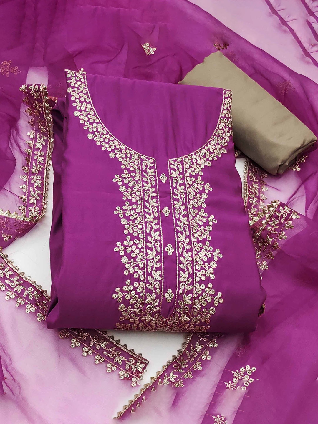 

SHADOW & SAINING Embroidered Pure Cotton Semi-Stitched Dress Material, Purple
