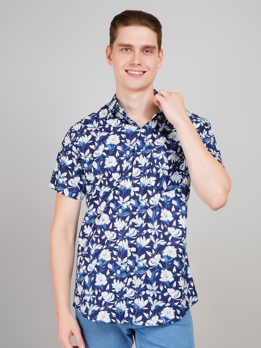 

Le Mec Men Floral Opaque Printed Casual Shirt, Blue