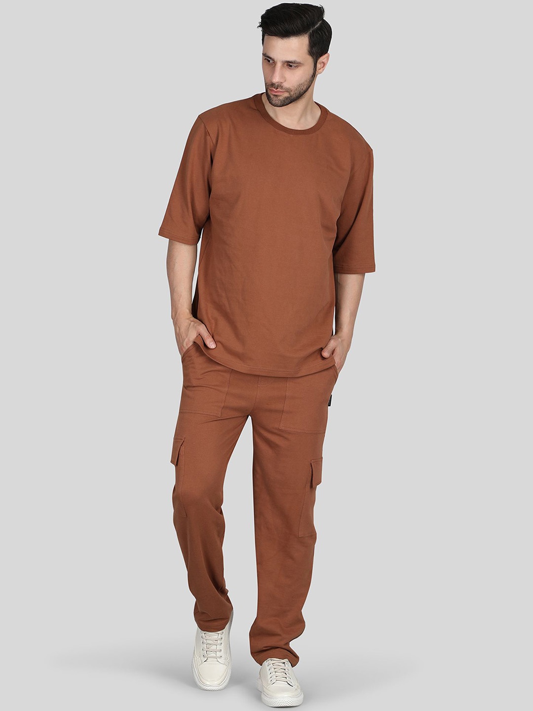 

Raxedo Pure Cotton T-Shirt With Trousers Co-Ords, Brown