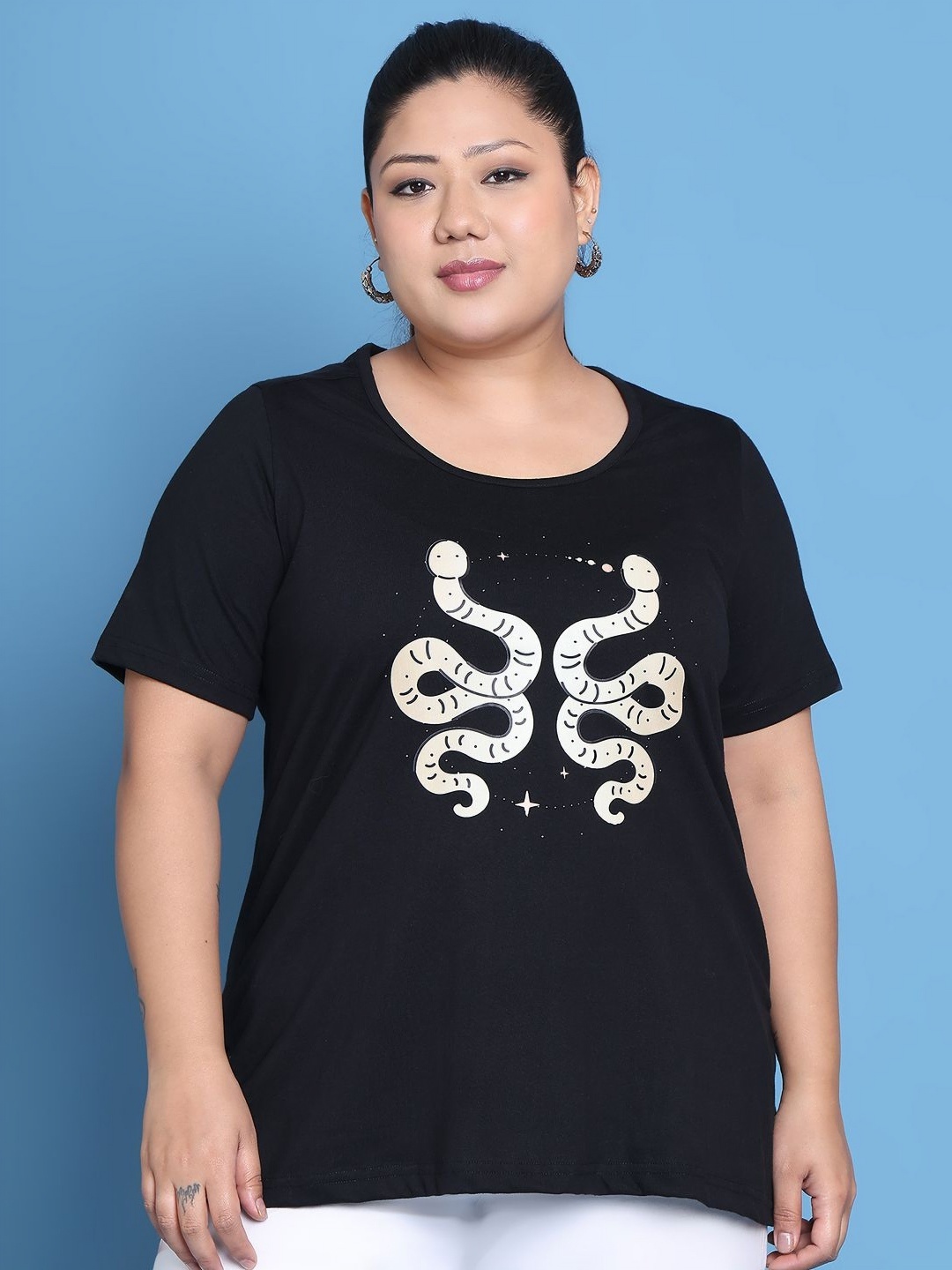 

theRebelinme Women Printed T-shirt, Black