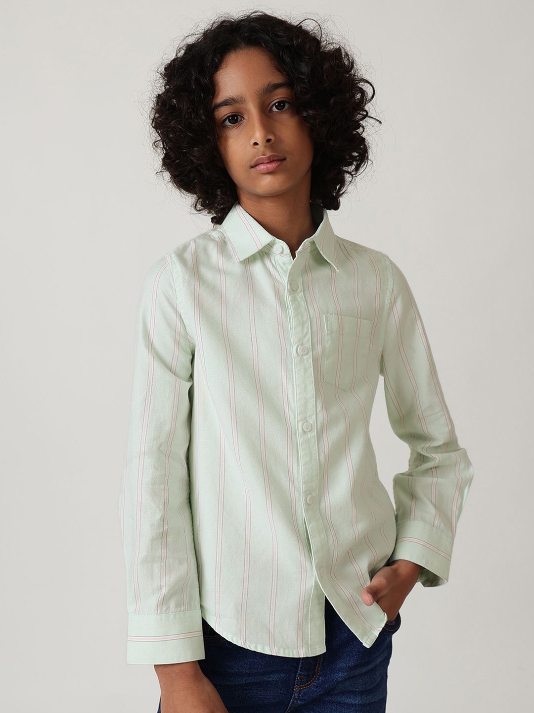 

One Friday Boys Comfort Tartan Checks Opaque Striped Casual Shirt, Green